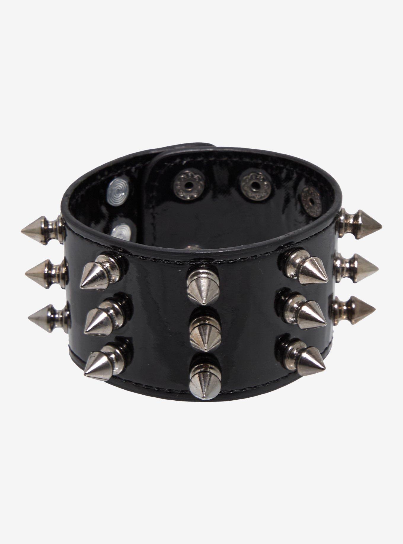 Spike Patent Faux Leather Bracelet, , alternate