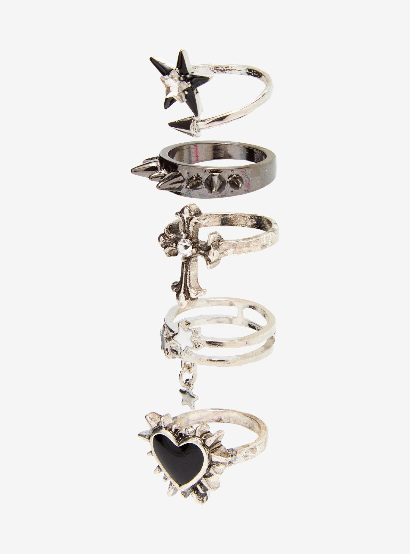 Spike Heart Star Ring Set, , alternate