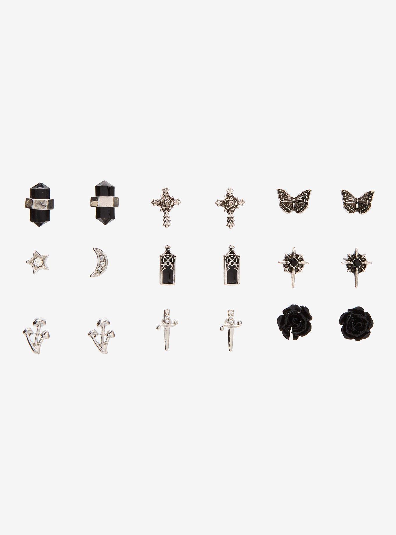 Thorn & Fable Grunge Butterfly Dagger Stud Earring Set, , hi-res