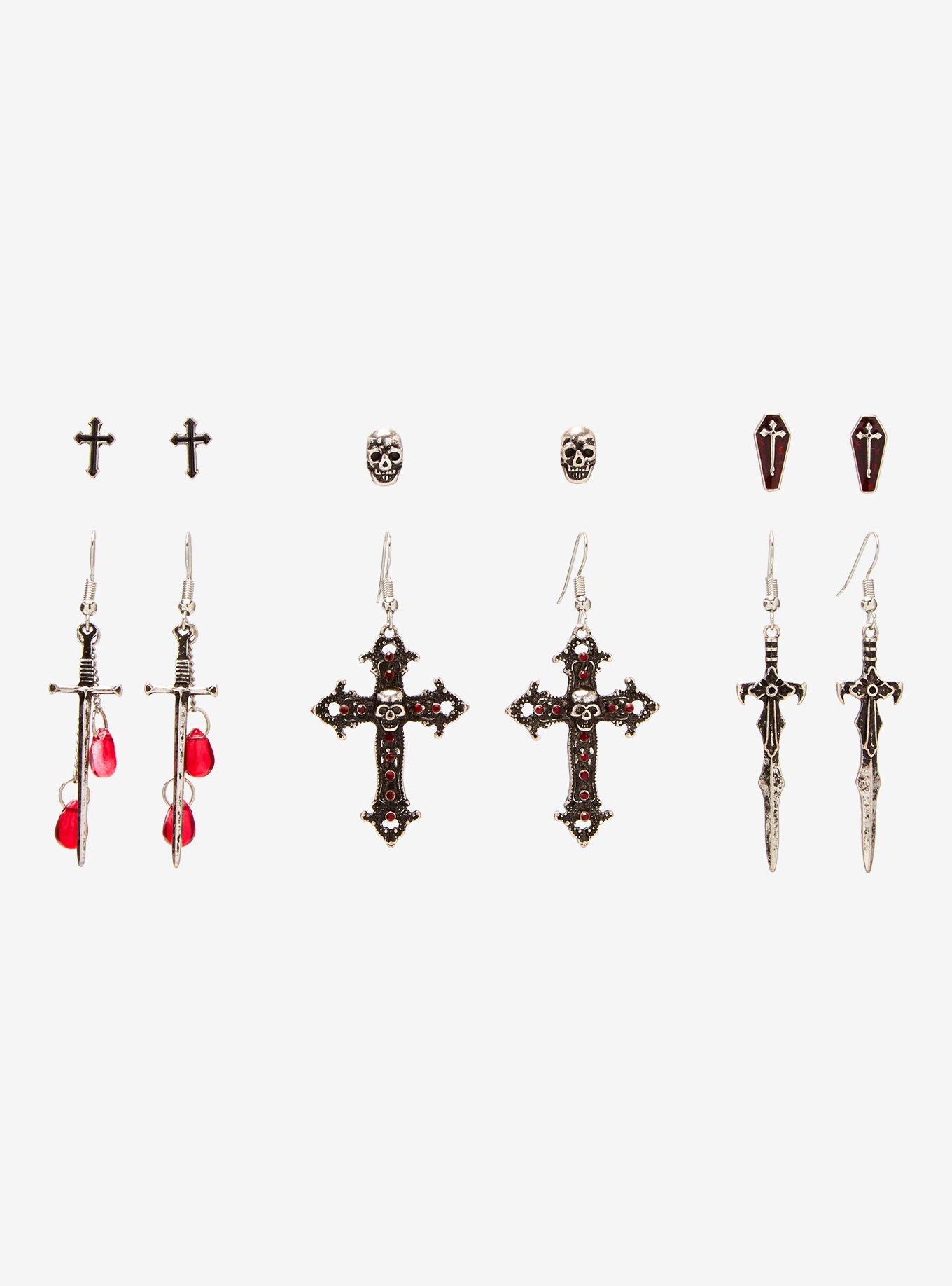 Skull Cross Dagger Earring Set, , hi-res