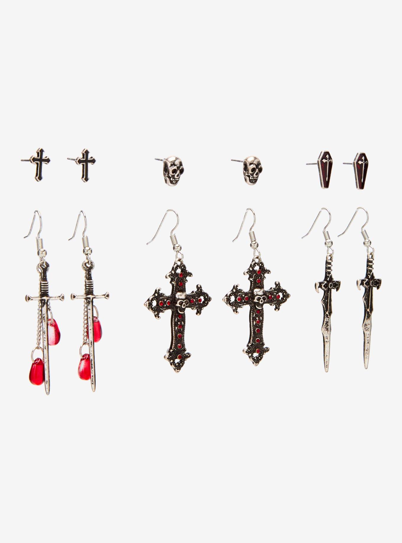 Skull Cross Dagger Earring Set, , alternate