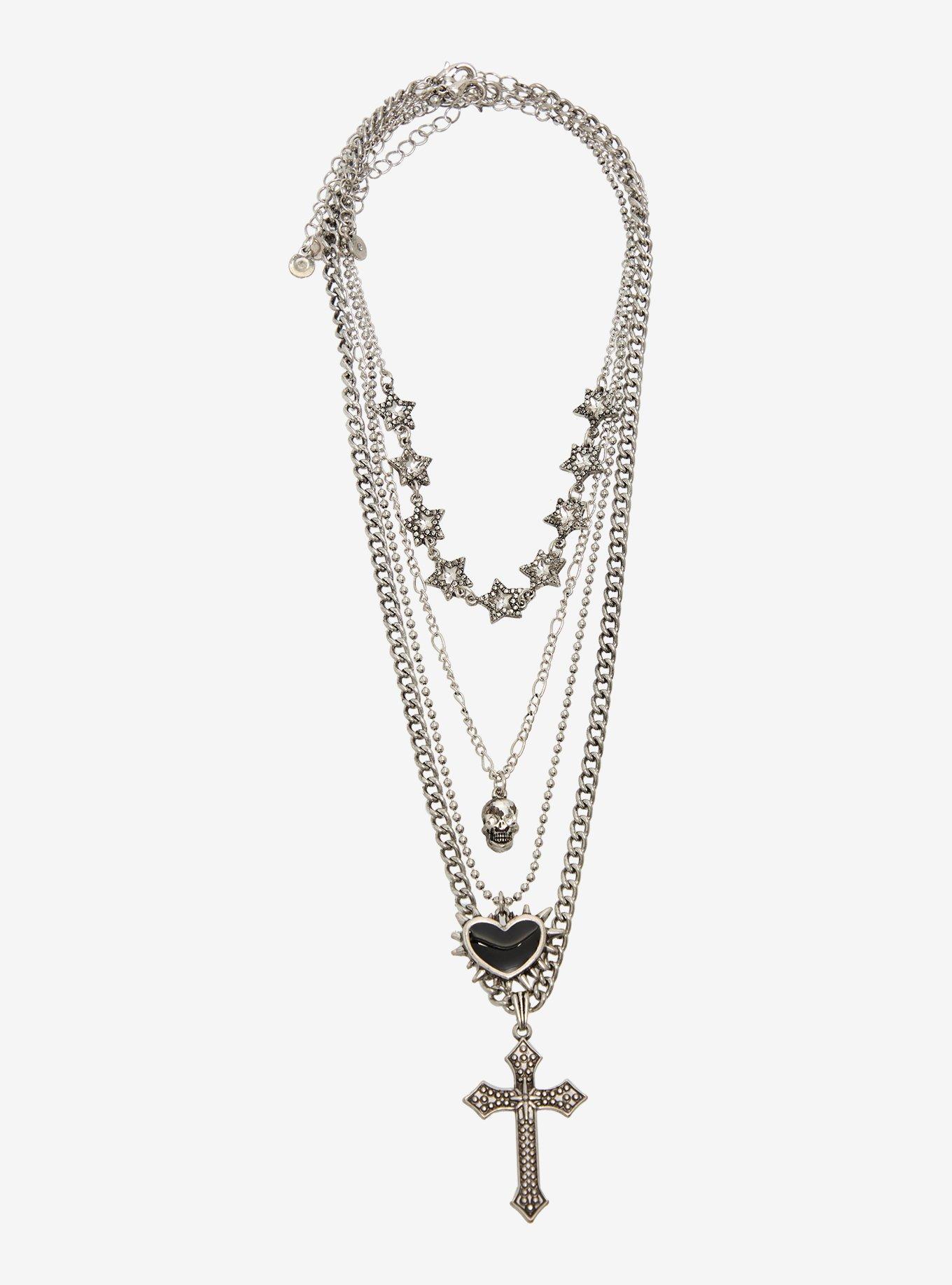 Skull Heart Cross Necklace Set, , hi-res