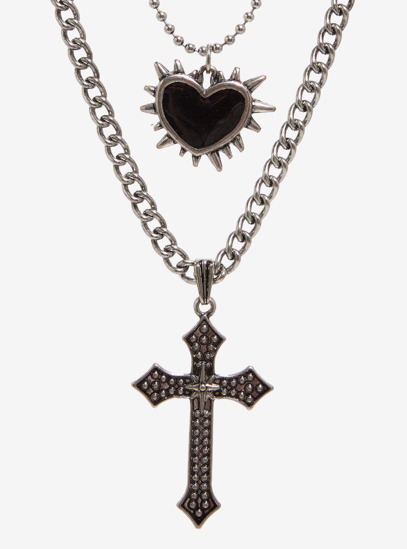 Skull Heart Cross Necklace Set, , alternate