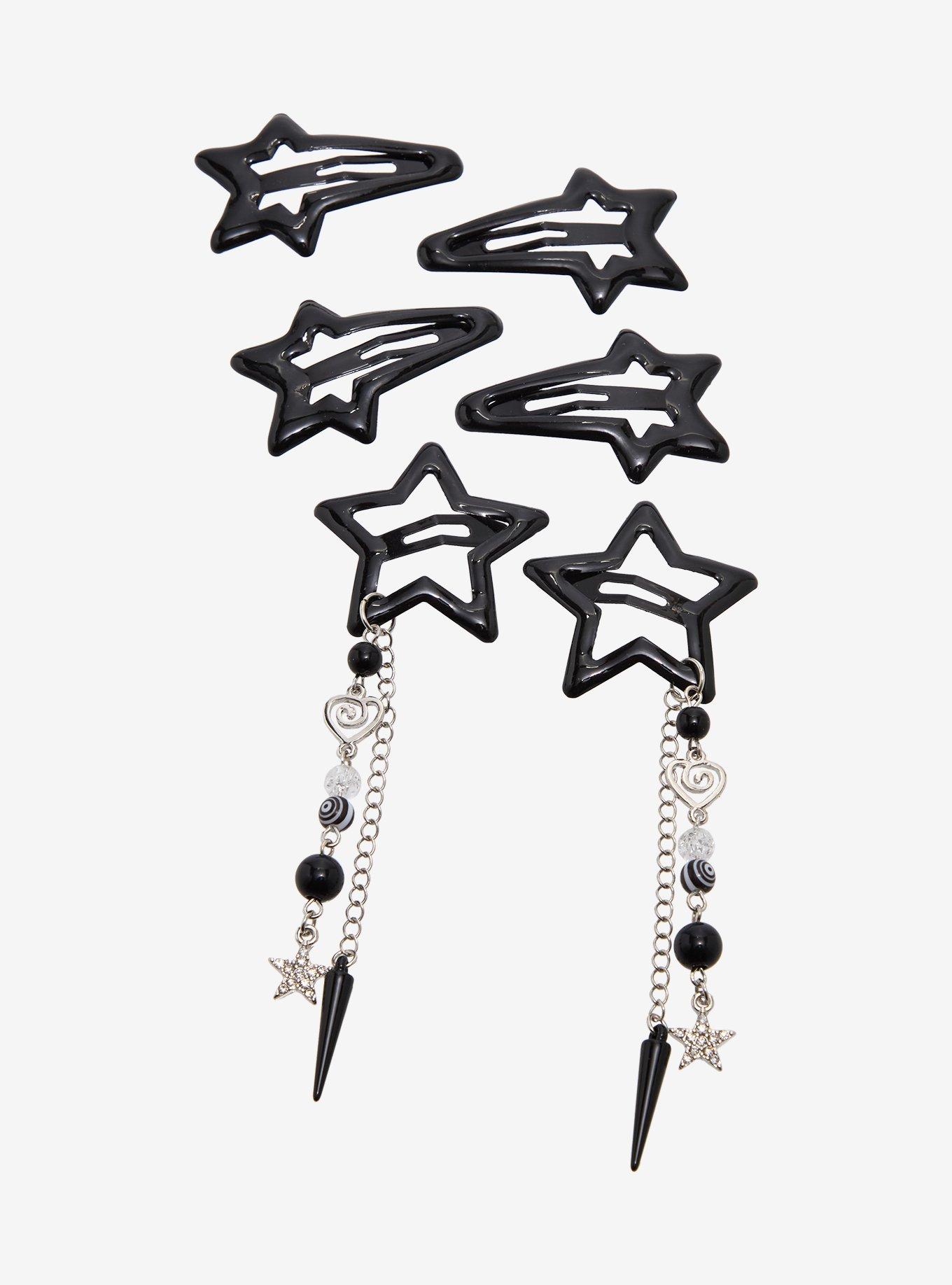 Black Star Drop Charms Hair Clip Set, , hi-res
