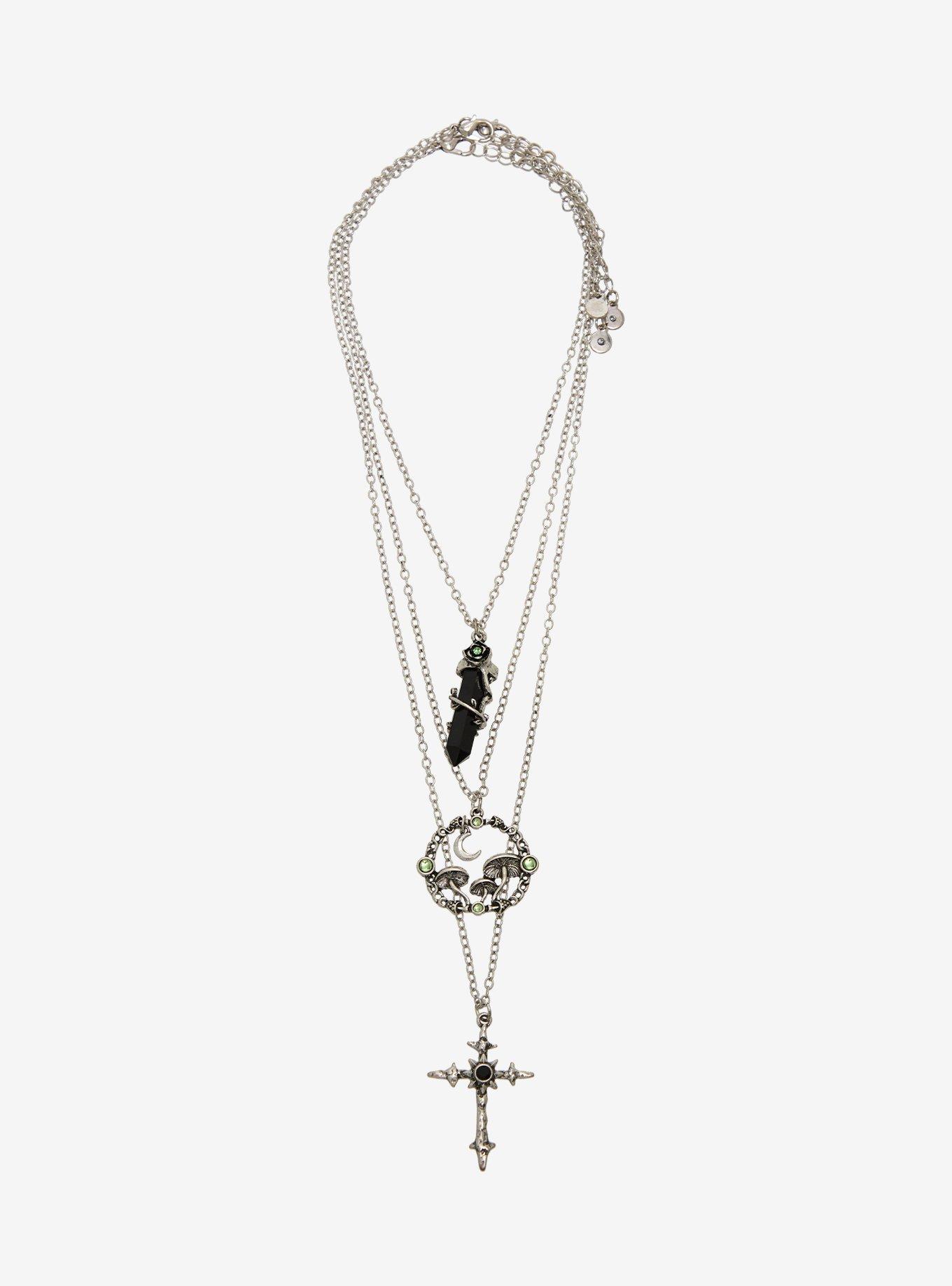 Thorn & Fable Mushroom Crystal Cross Necklace Set, , hi-res