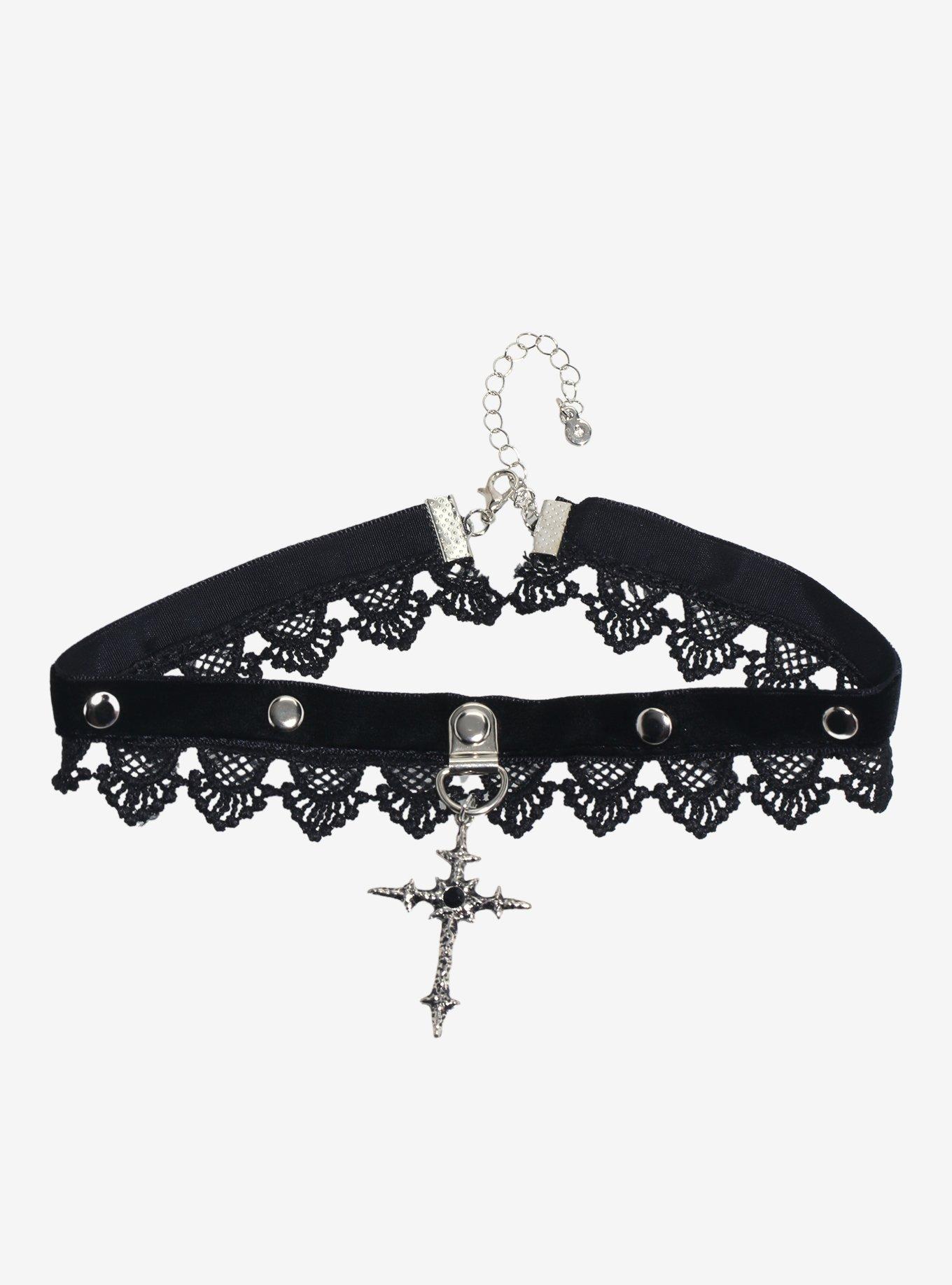 Thorn & Fable Cross Lace Choker, , hi-res