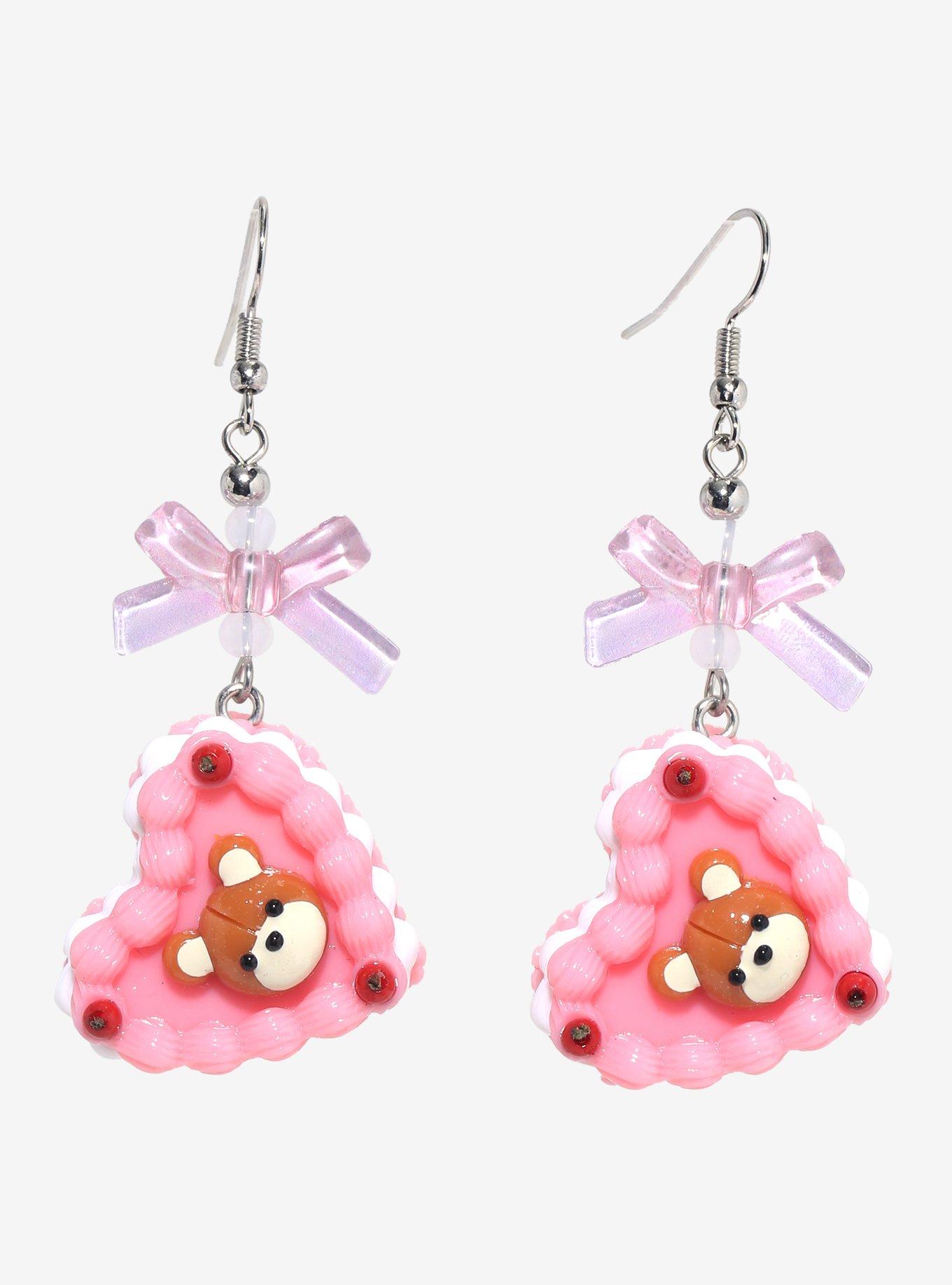 Sweet Society Pink Teddy Bear Cake Earrings, , hi-res