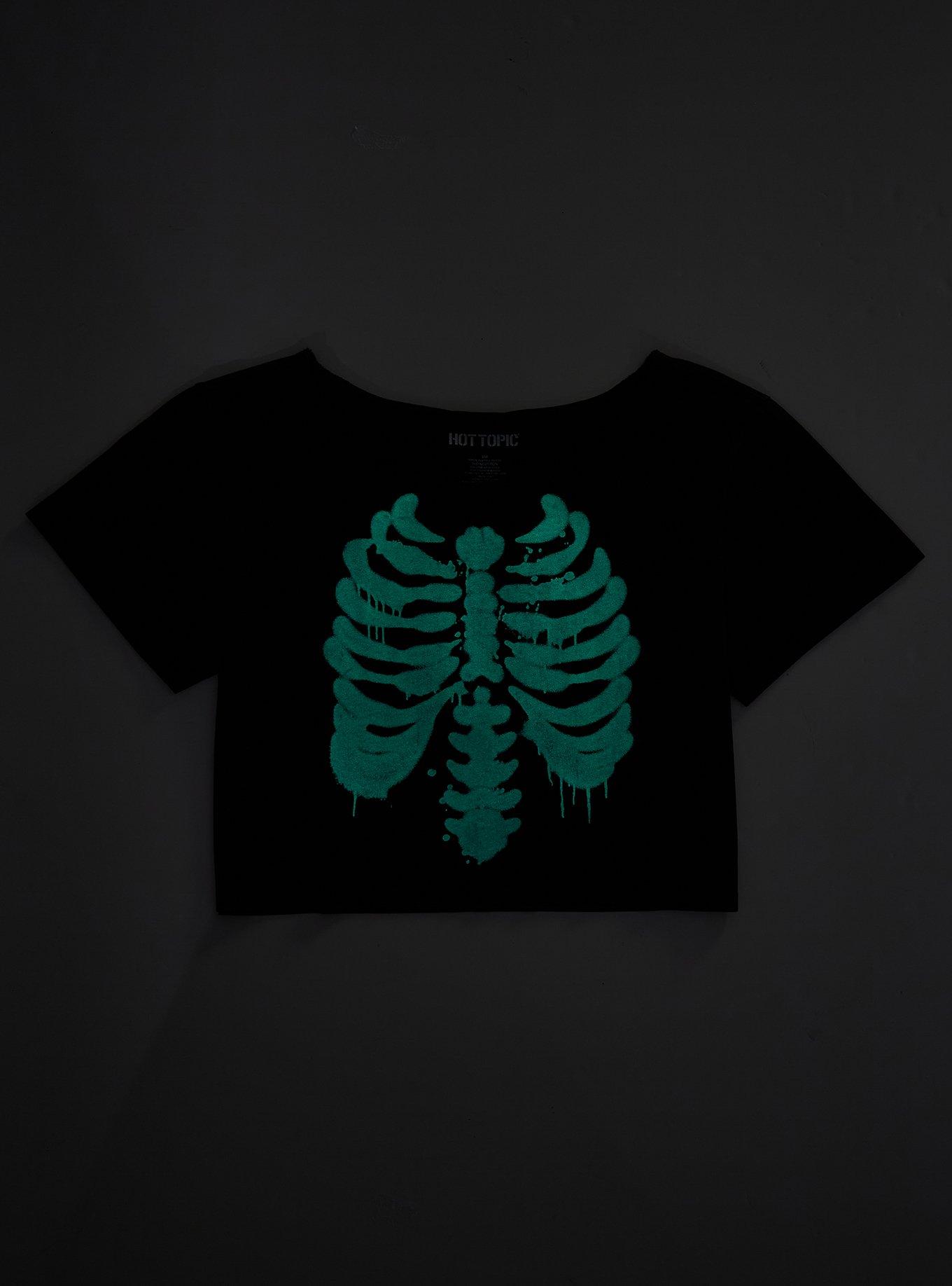 Rib Cage Glow-In-The-Dark Off-Shoulder Girls T-Shirt, , hi-res