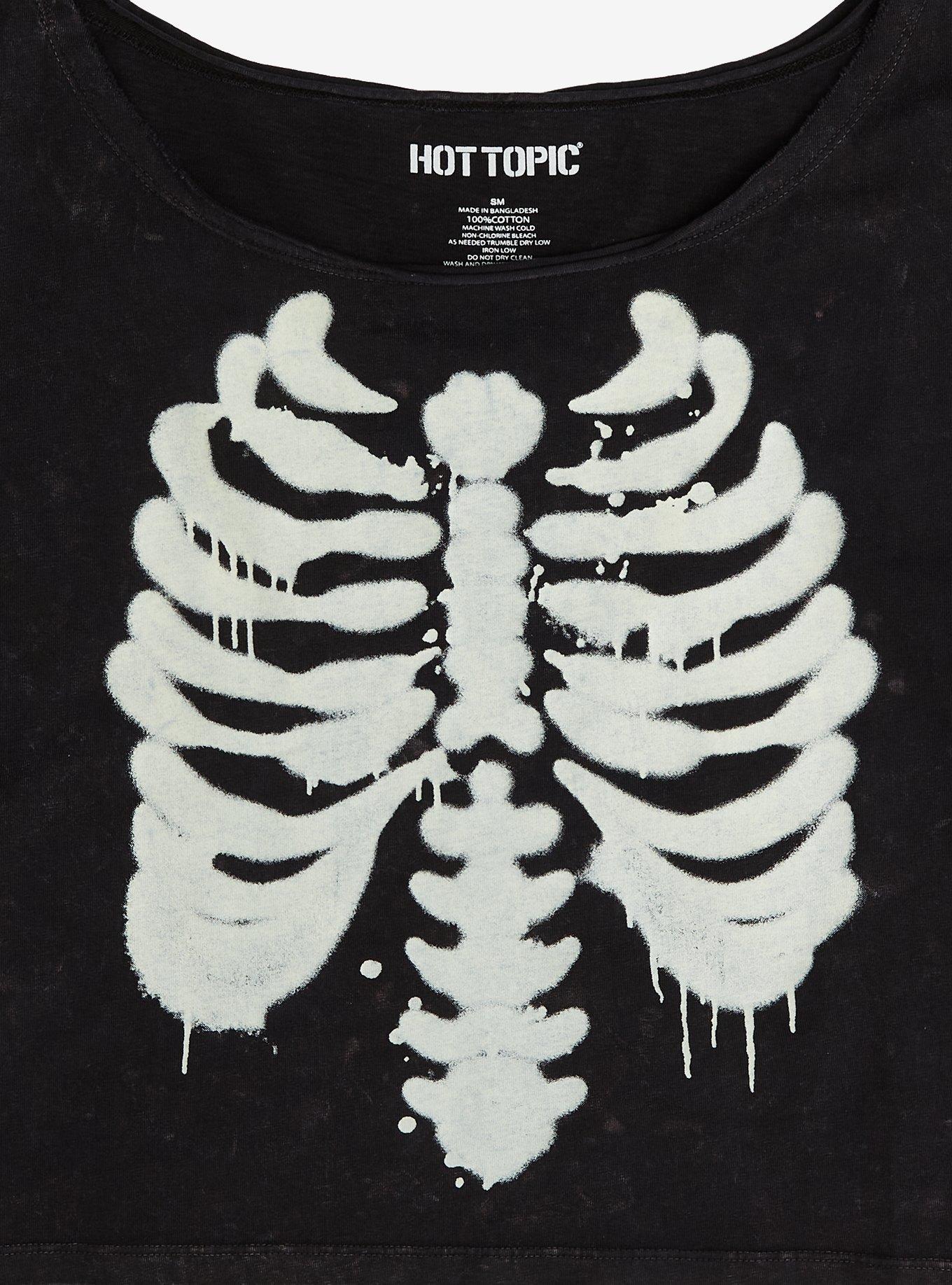 Rib Cage Glow-In-The-Dark Off-Shoulder Girls T-Shirt, , alternate