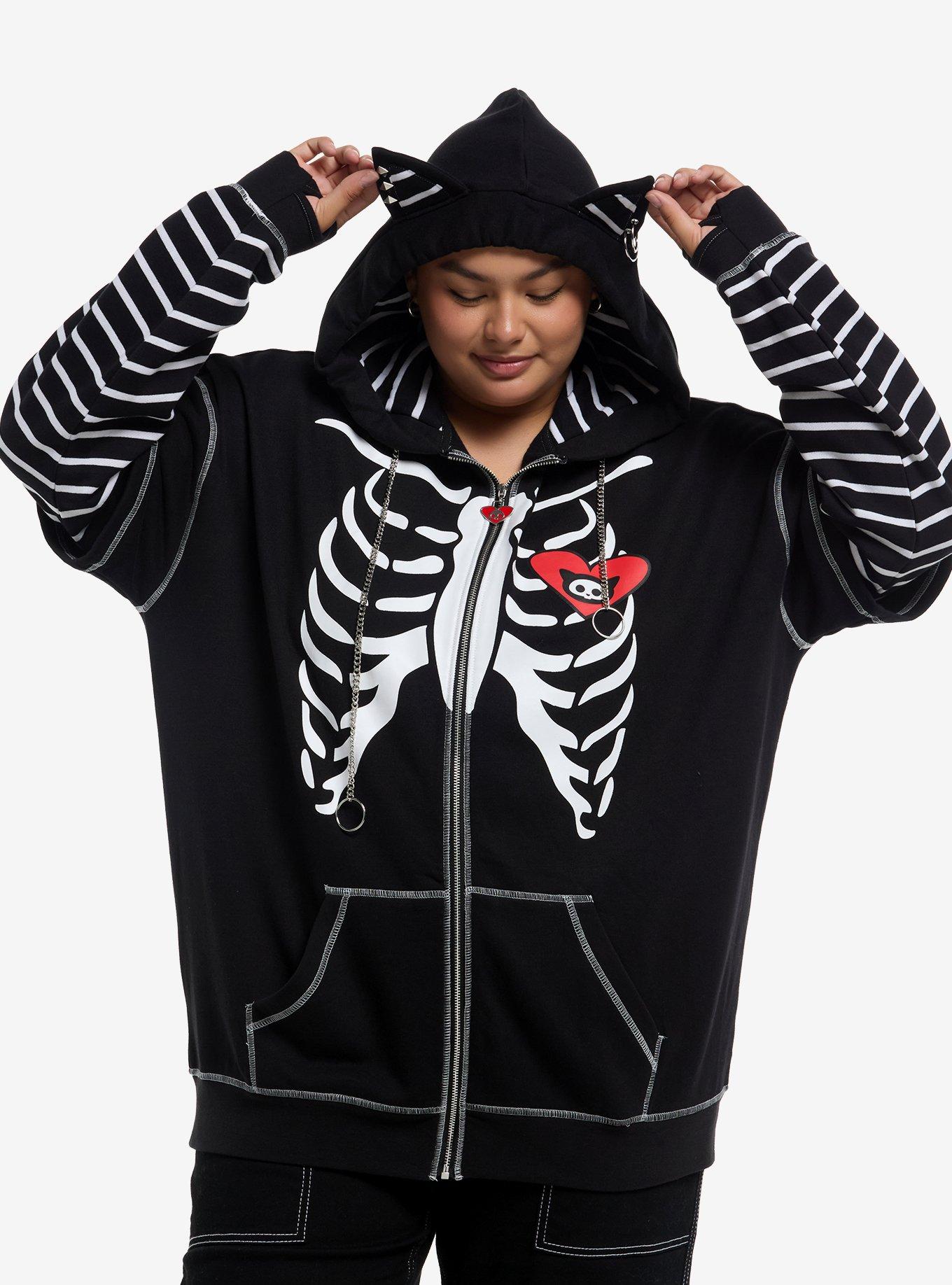 Skelanimals Kit The Cat Girls Oversized Twofer Hoodie Plus Size, RED, alternate