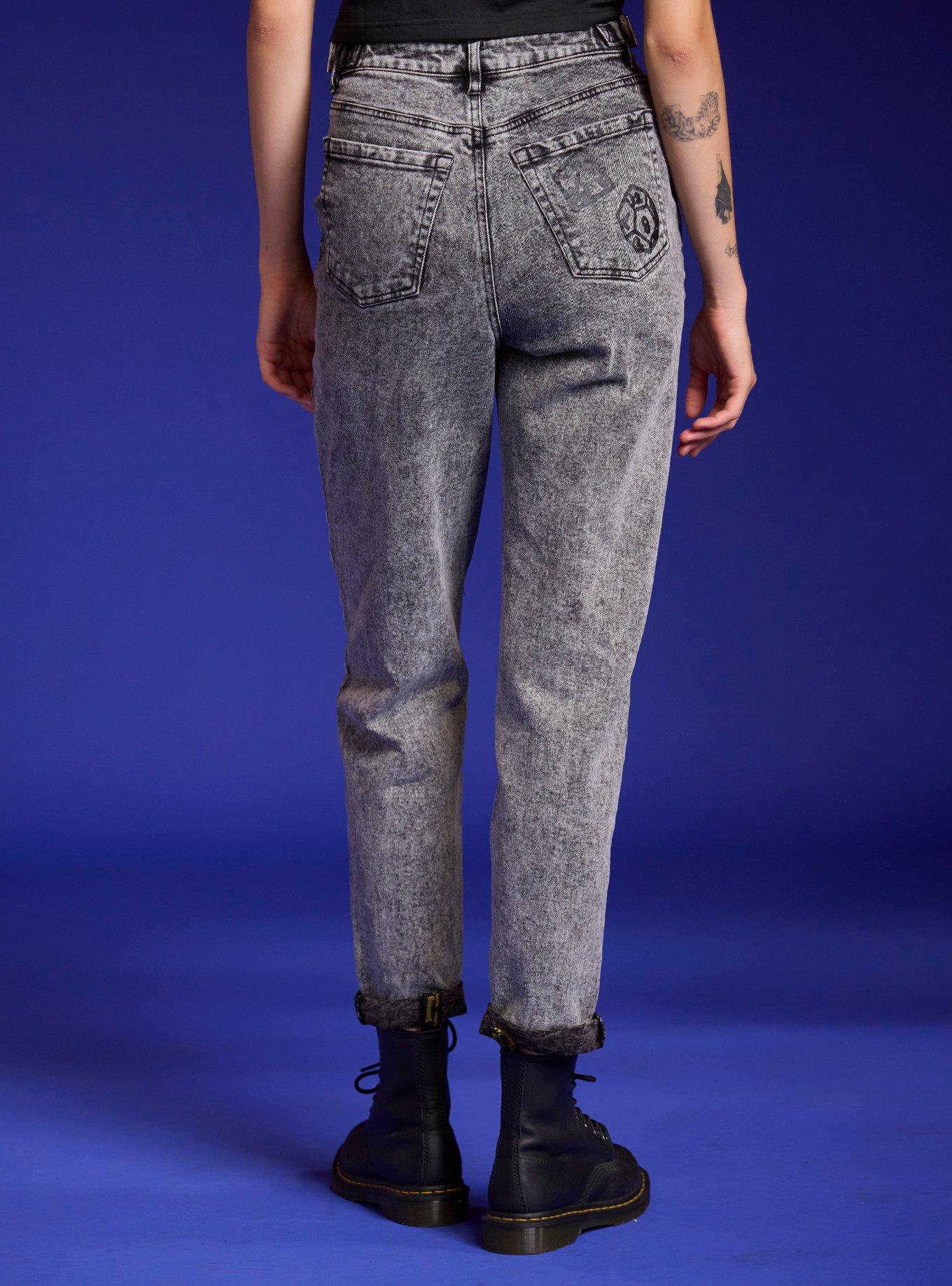 Stranger Things Hellfire Club Icons Acid Wash Mom Jeans, BLEACH OUT ACID, alternate