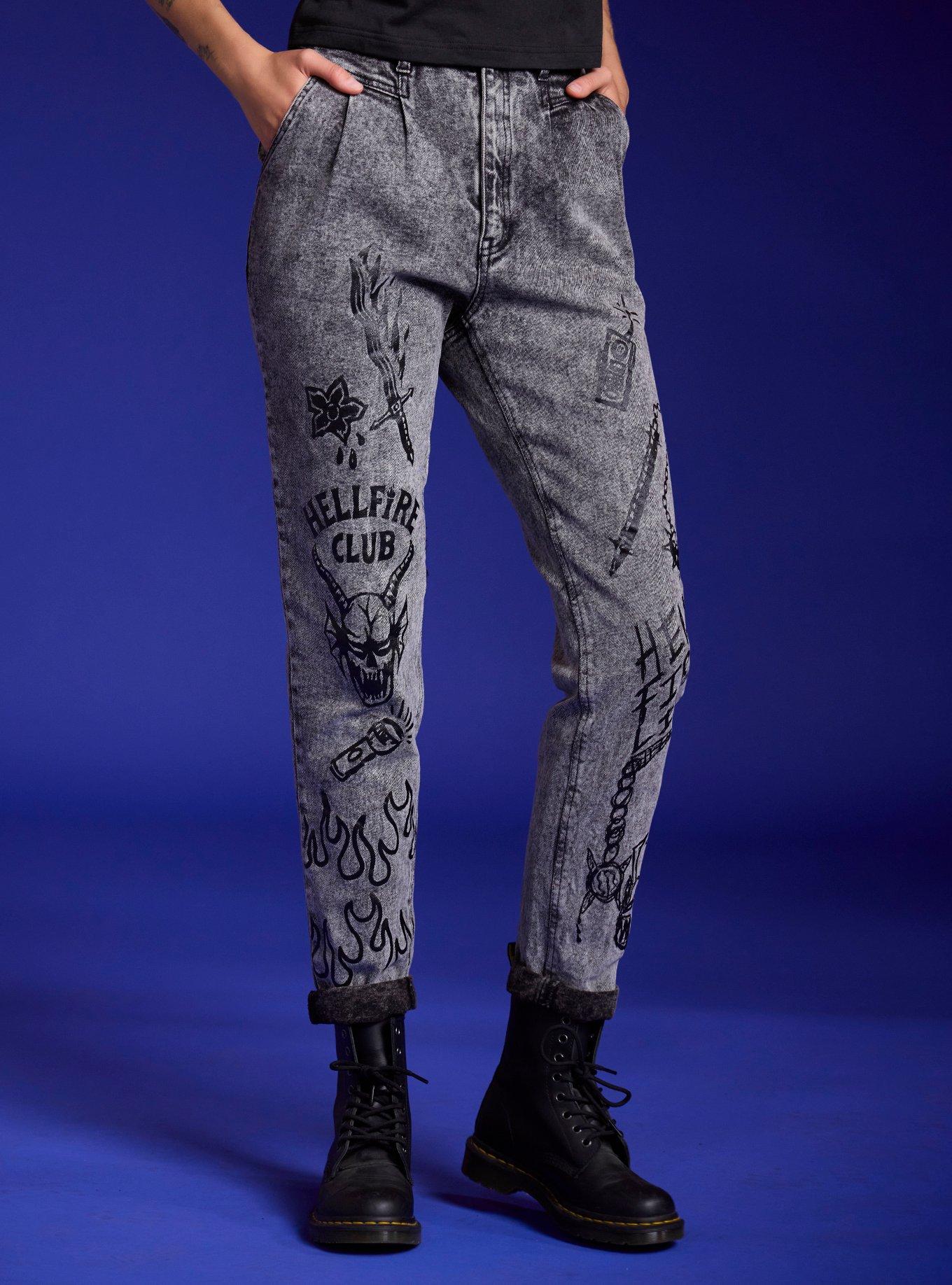 Stranger Things Hellfire Club Icons Acid Wash Mom Jeans, BLEACH OUT ACID, alternate