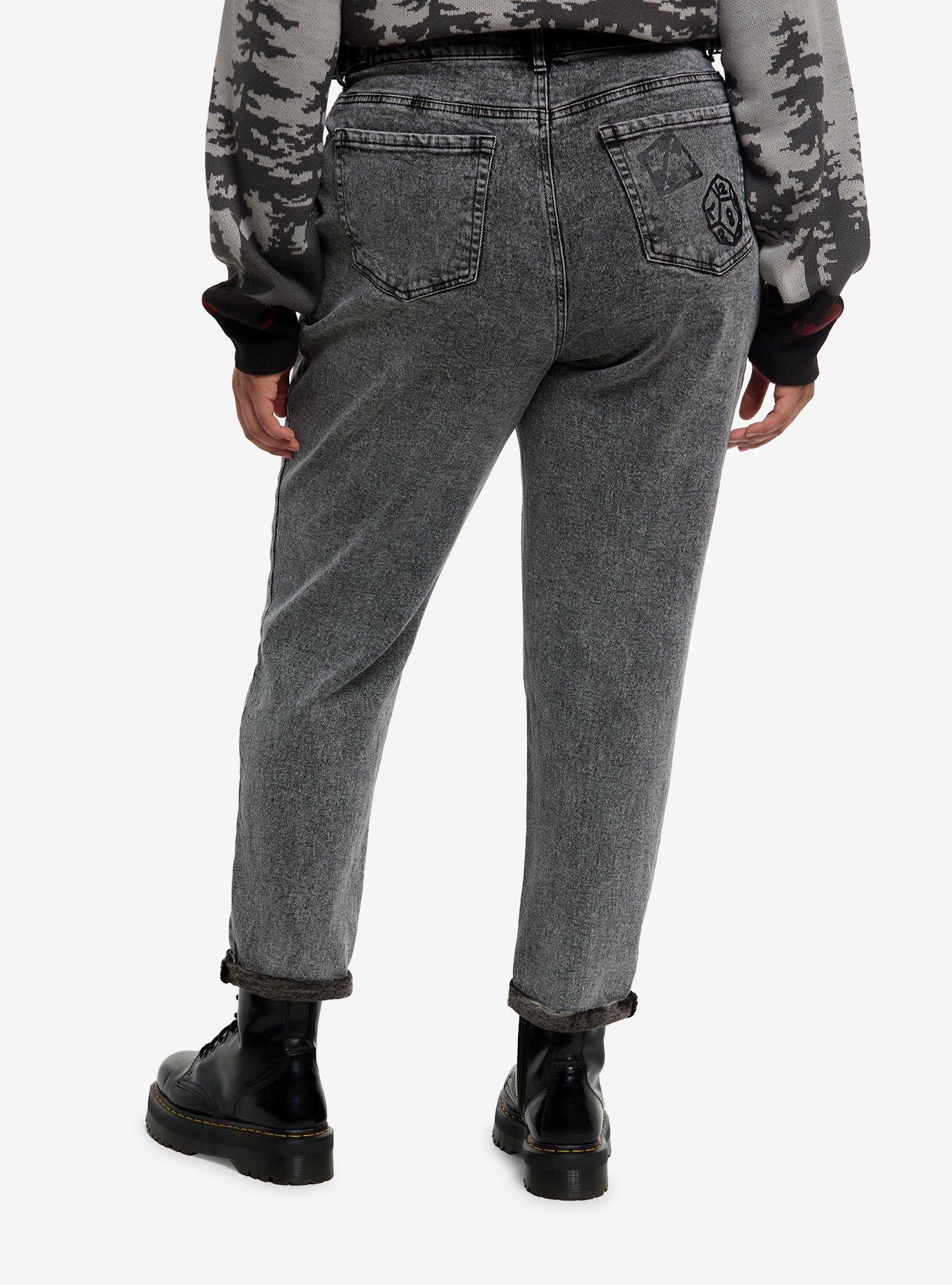 Stranger Things Hellfire Club Icons Acid Wash Mom Jeans Plus Size, , hi-res