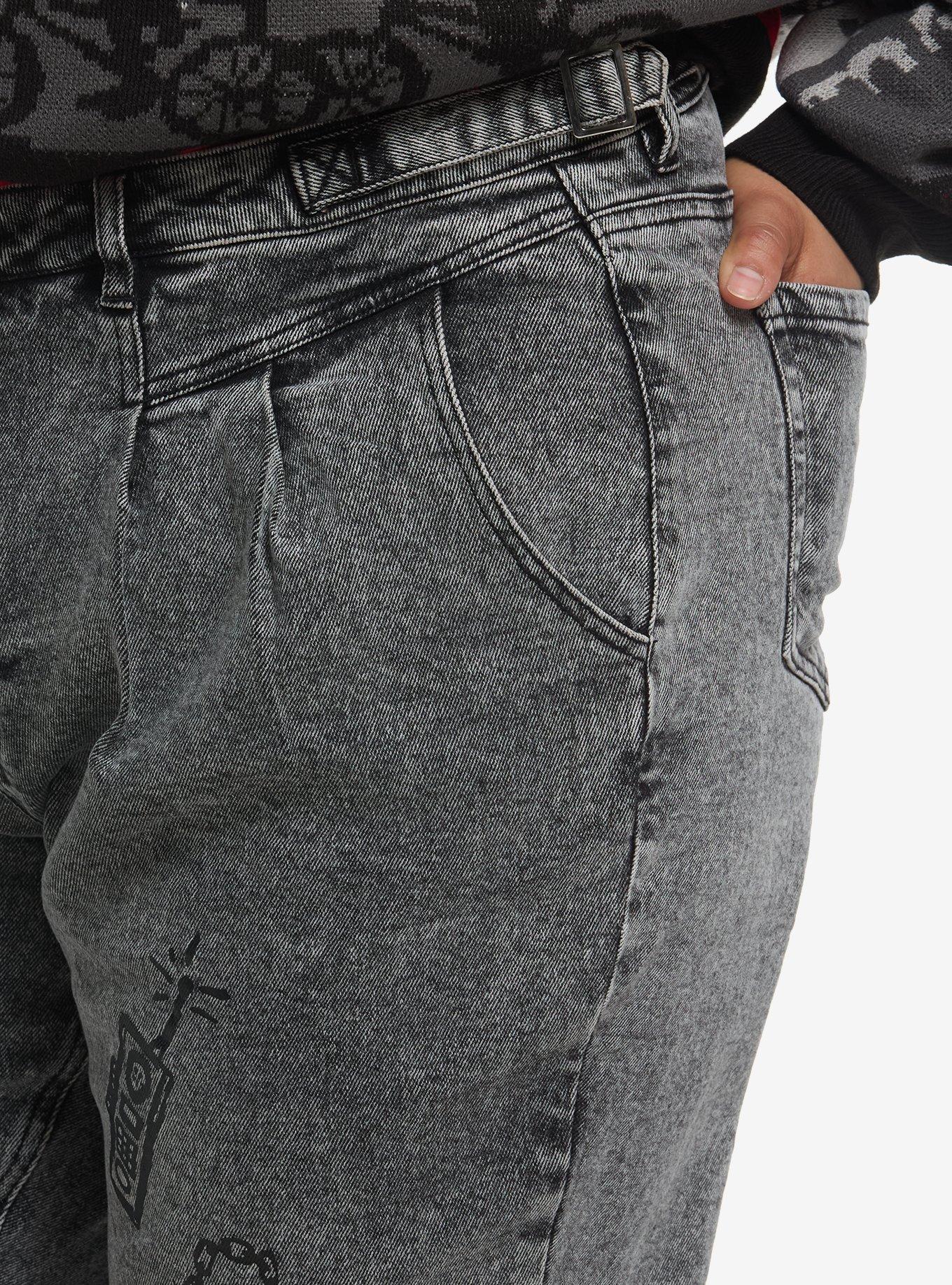 Stranger Things Hellfire Club Icons Acid Wash Mom Jeans Plus Size, BLEACH OUT ACID, alternate - view 3