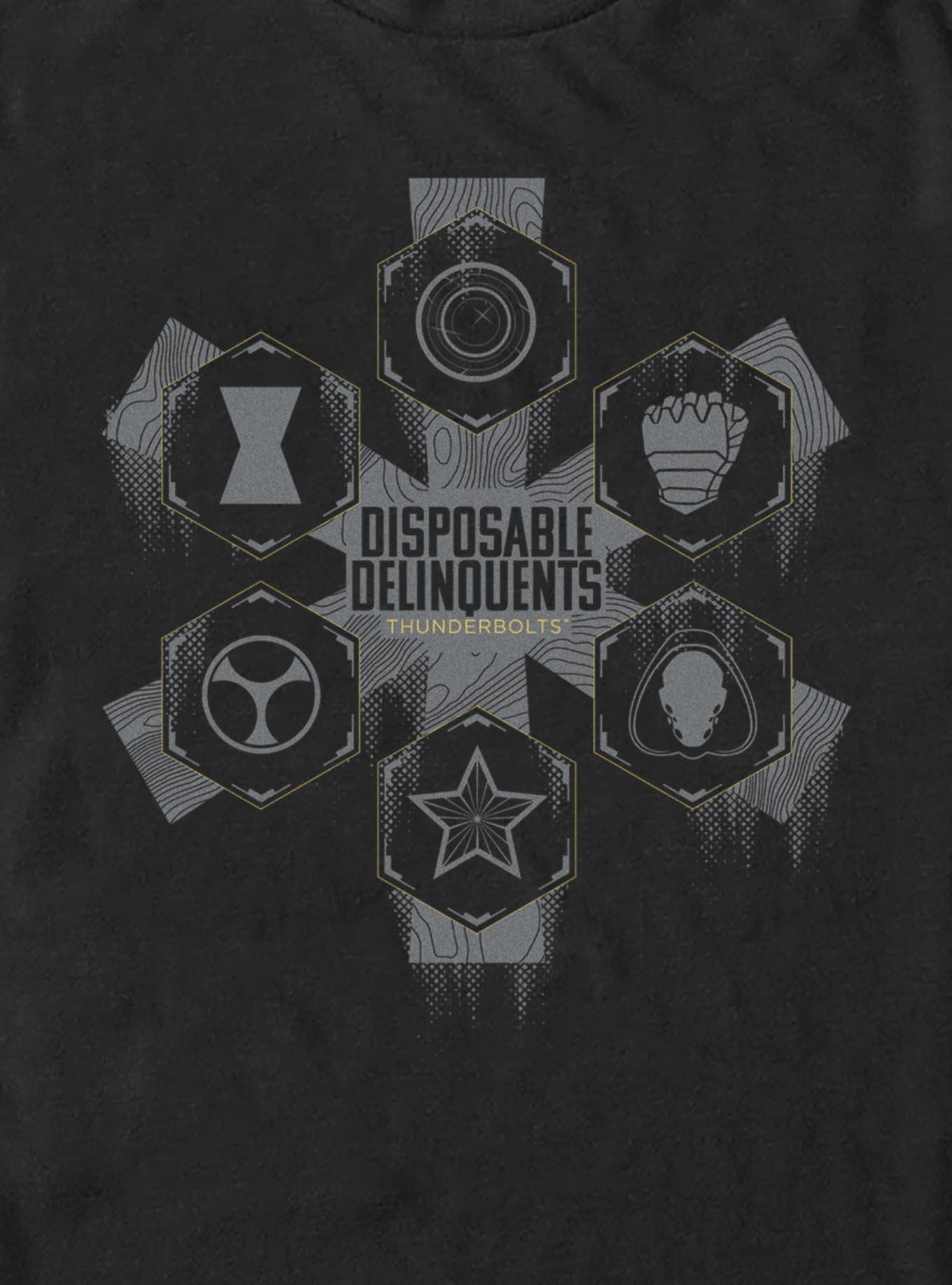 Marvel Thunderbolts* Disposable Delinquents Logos T-Shirt, BLACK, alternate