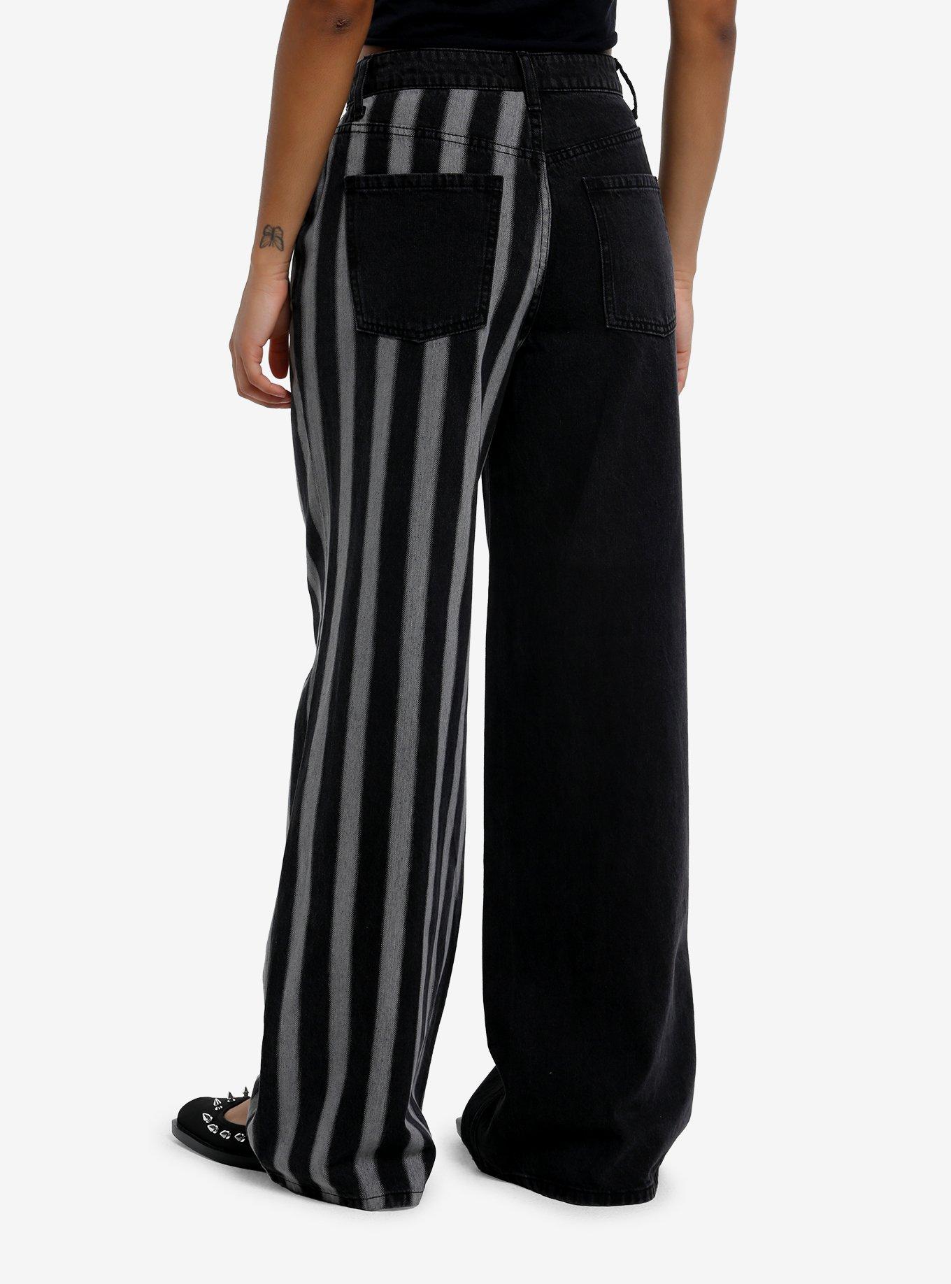 Social Collision Dark Grey Stripe Split Wide Leg Jeans, , hi-res