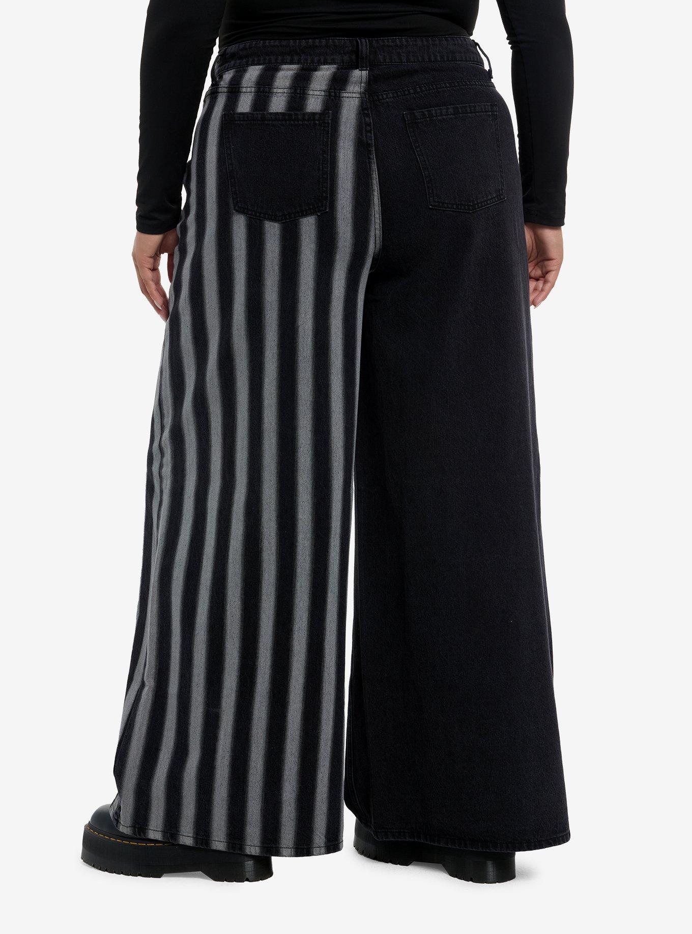 Social Collision Dark Grey Stripe Split Wide Leg Jeans Plus Size, , hi-res