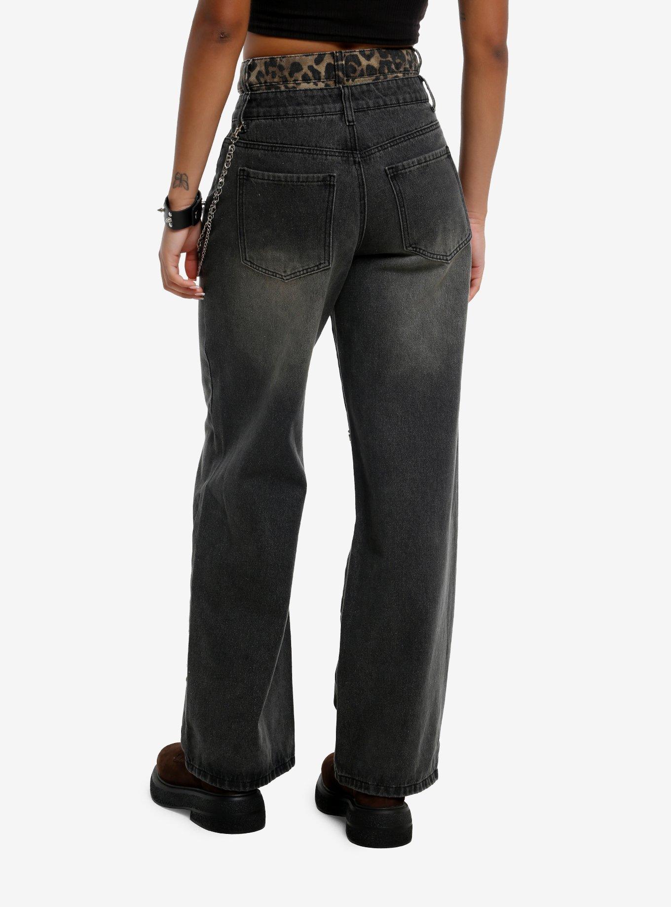 Leopard Star Patch Wide Leg Jeans, , hi-res