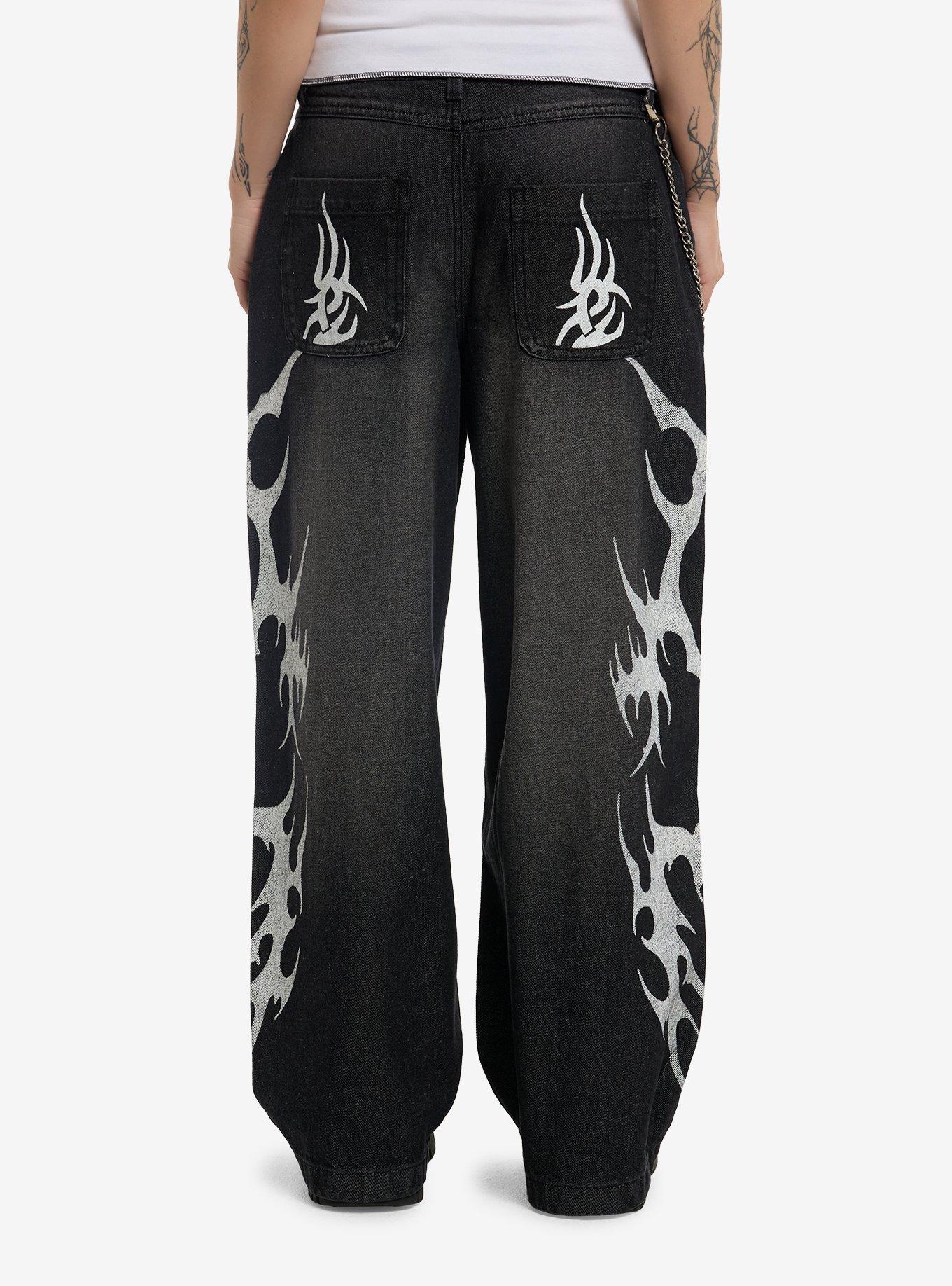 Dark Grey Cyber Sigil Wide Leg Jeans, , hi-res