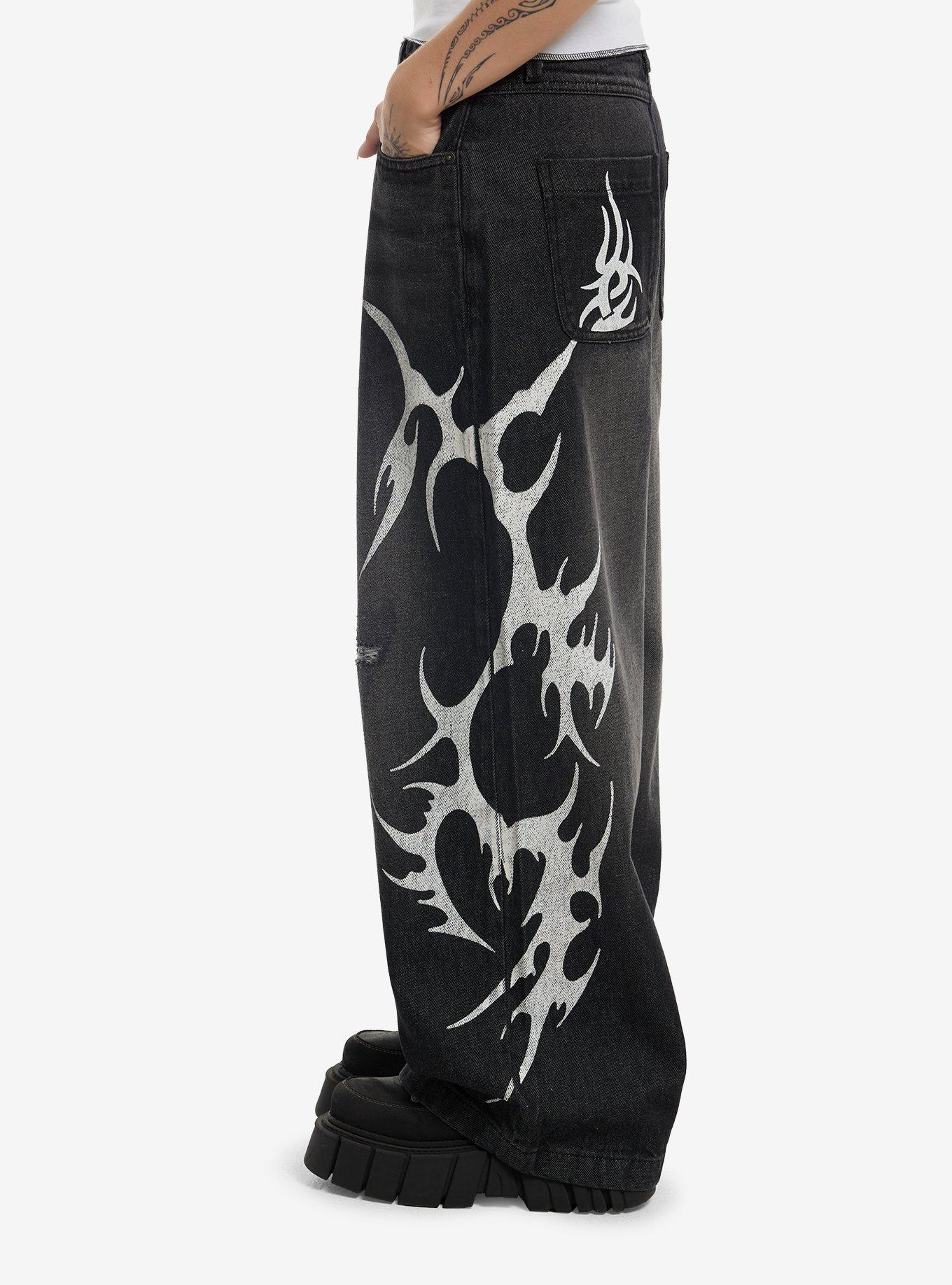 Dark Grey Cyber Sigil Wide Leg Jeans, PINK, alternate