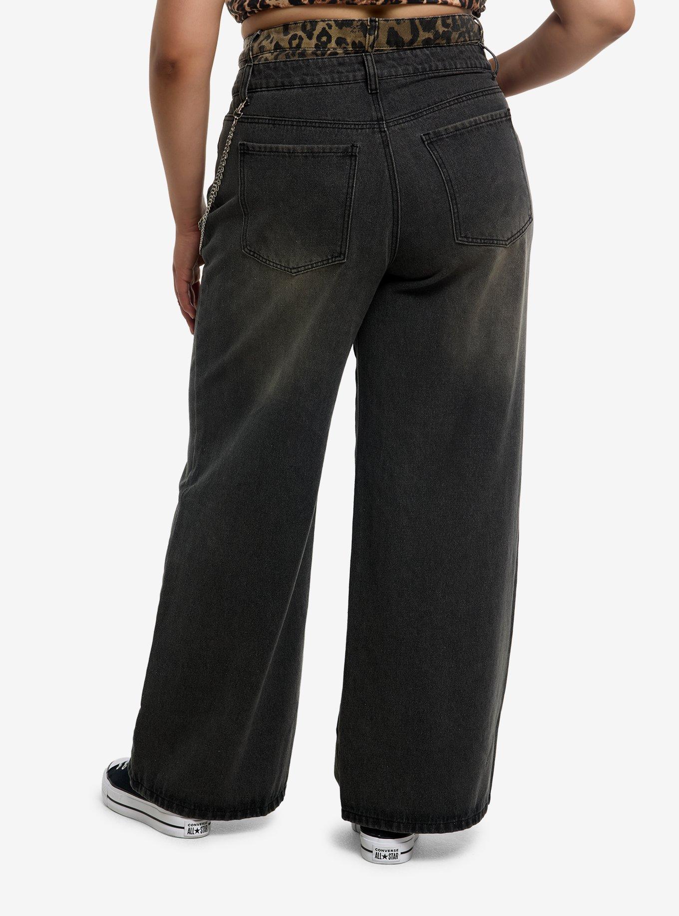 Leopard Star Patch Wide Leg Jeans Plus Size, , hi-res