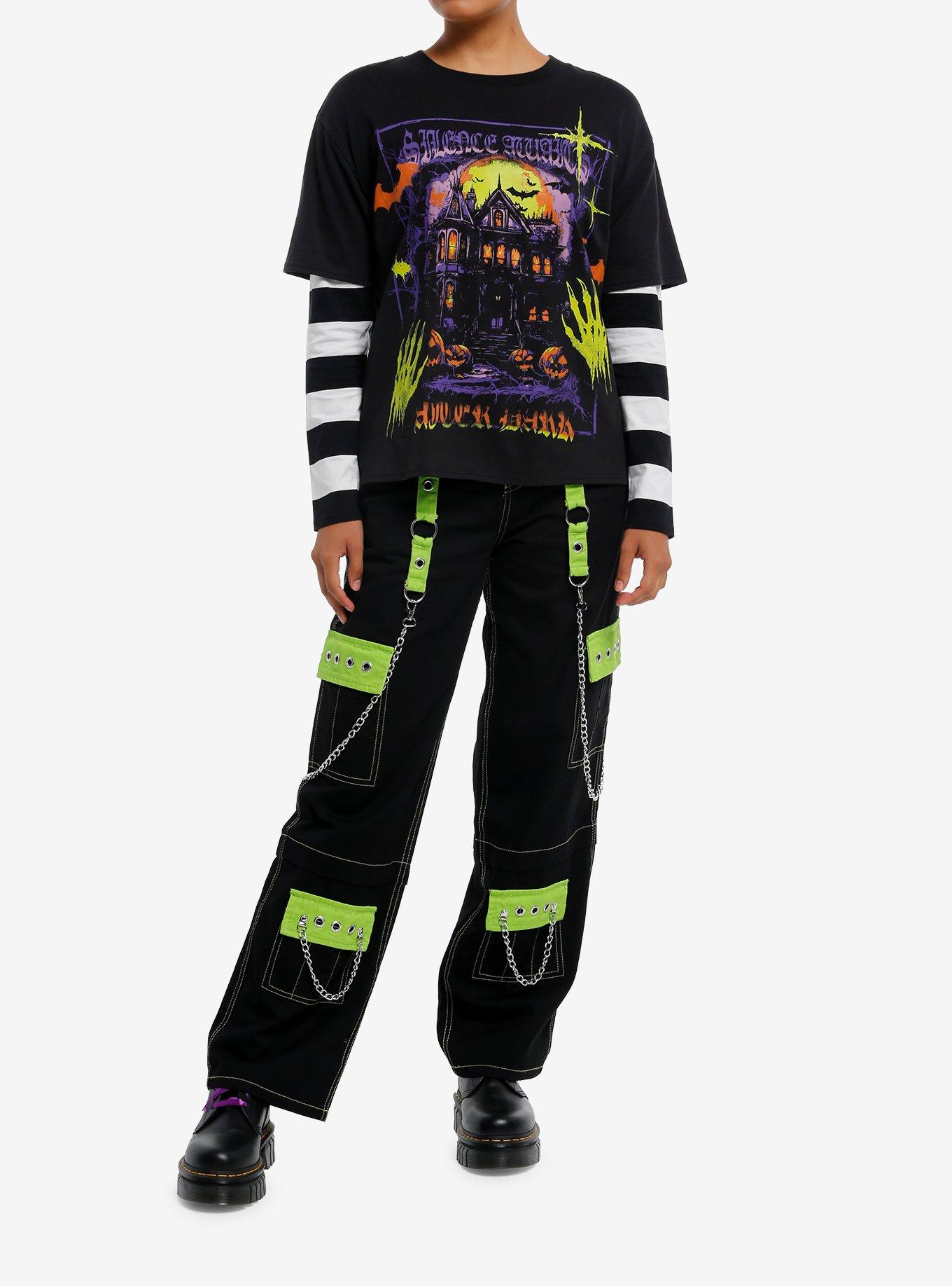 Haunted House Stripe Girls Twofer Long-Sleeve T-Shirt, , hi-res