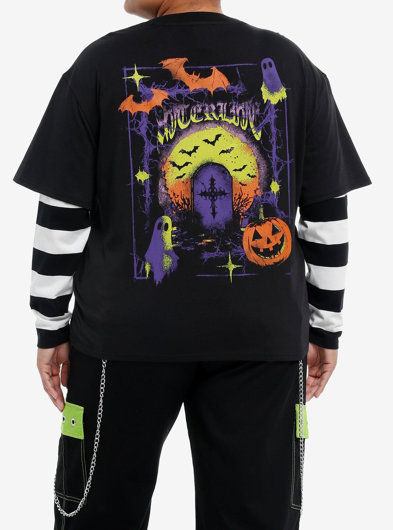 Haunted House Stripe Girls Twofer Long-Sleeve T-Shirt Plus Size, , hi-res