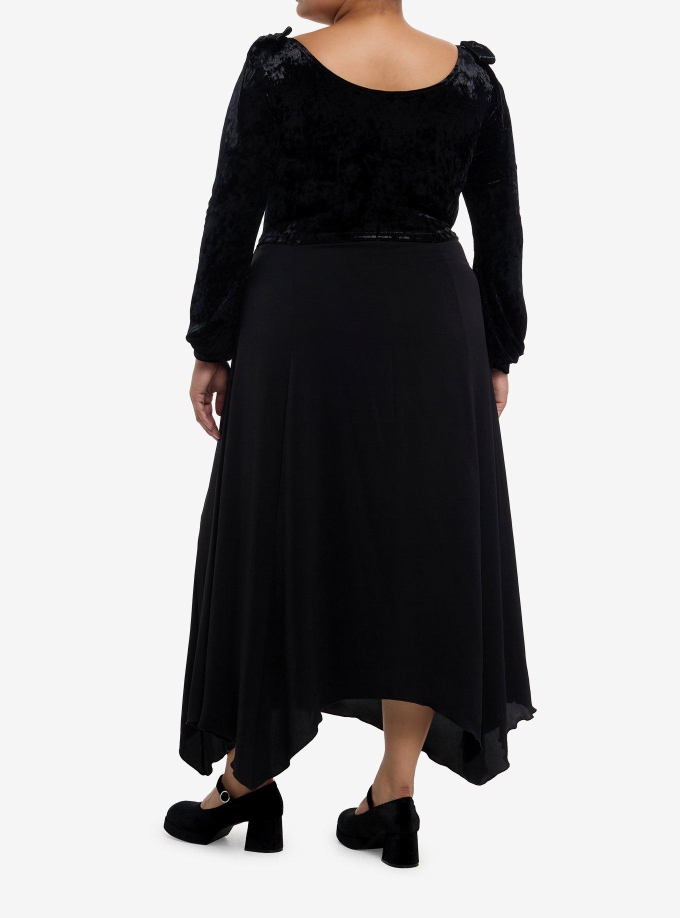 Cosmic Aura Black Velvet Lace-Up Girls Crop Long-Sleeve Top Plus Size, BLACK, alternate