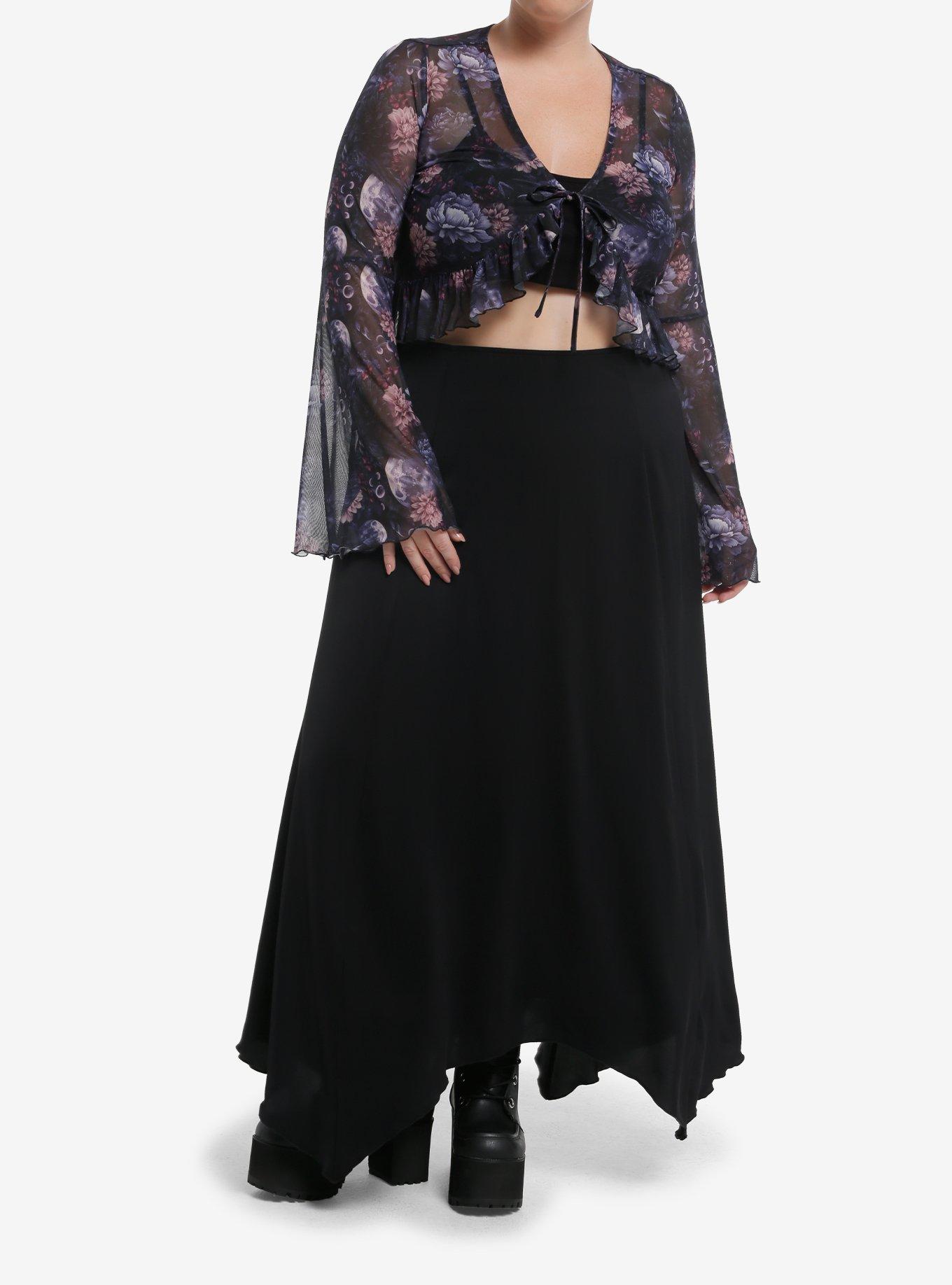 Cosmic Aura Dark Floral Ruffle Girls Bell Sleeve Shrug Plus Size, , hi-res