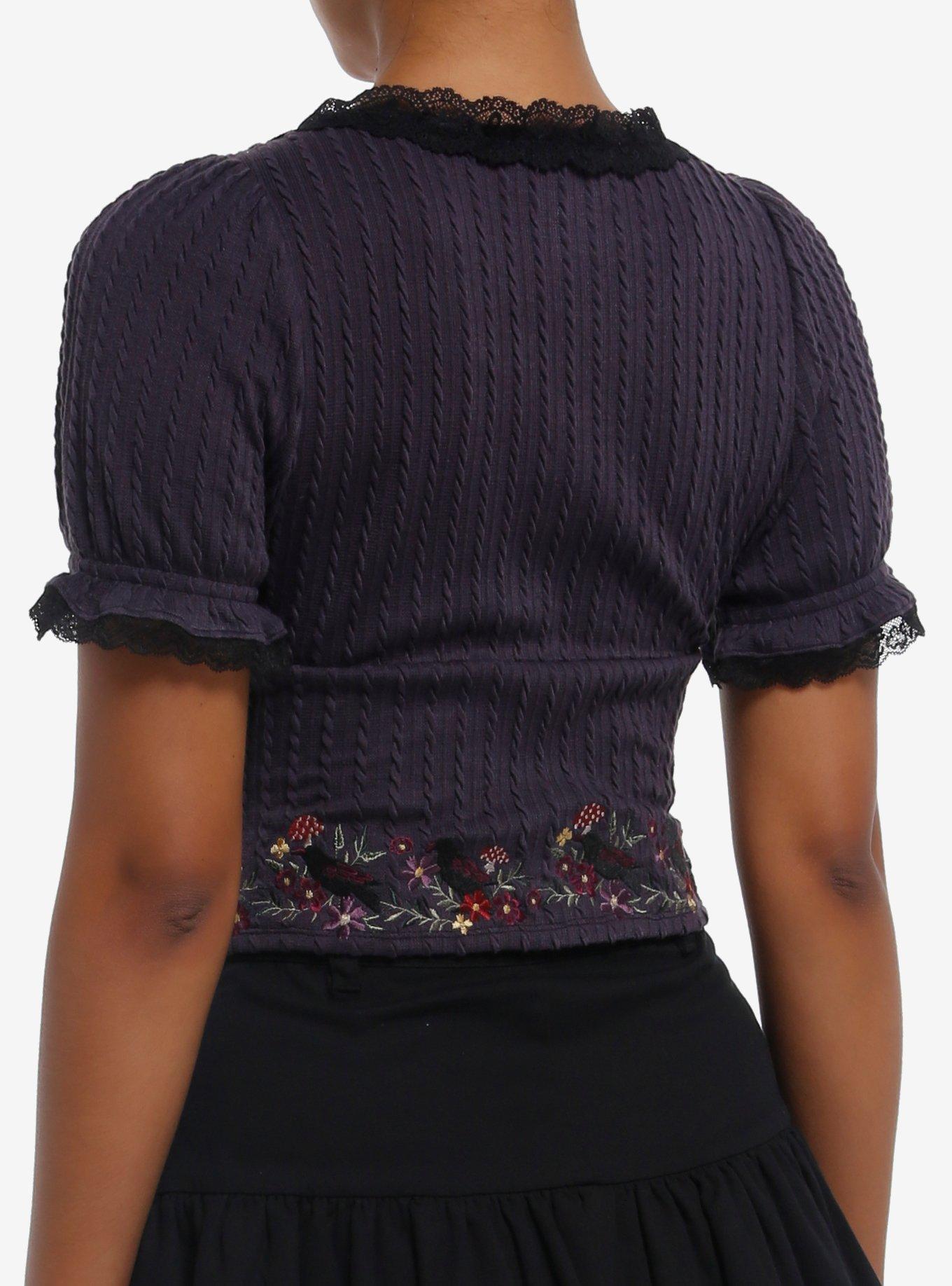 Cosmic Aura Purple Raven Floral Knit Girls Crop Top, RED, alternate