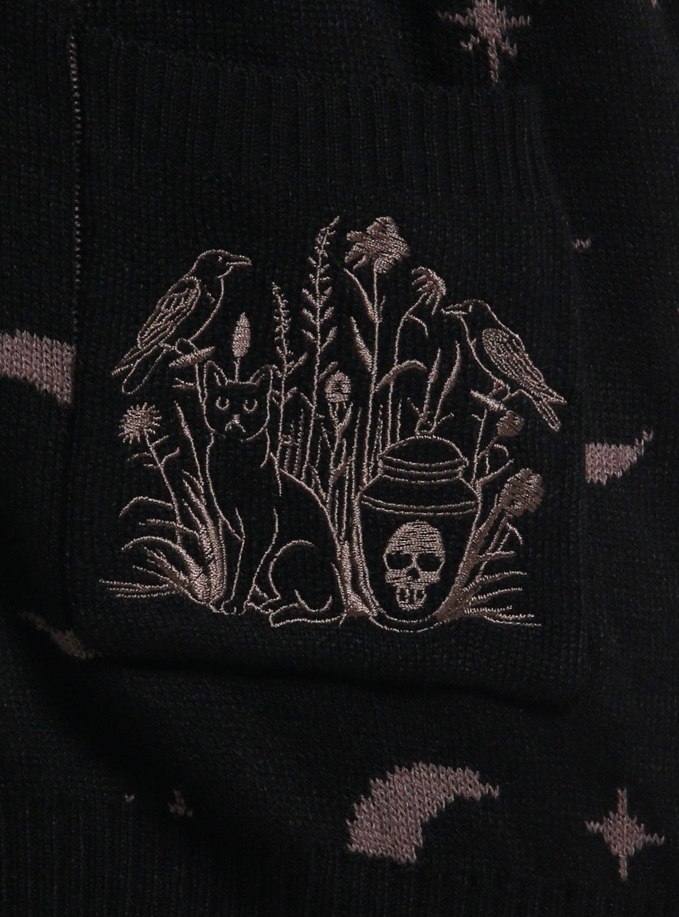 Cosmic Aura Crescent Moon Embroidered Pocket Girls Cardigan, BROWN, alternate