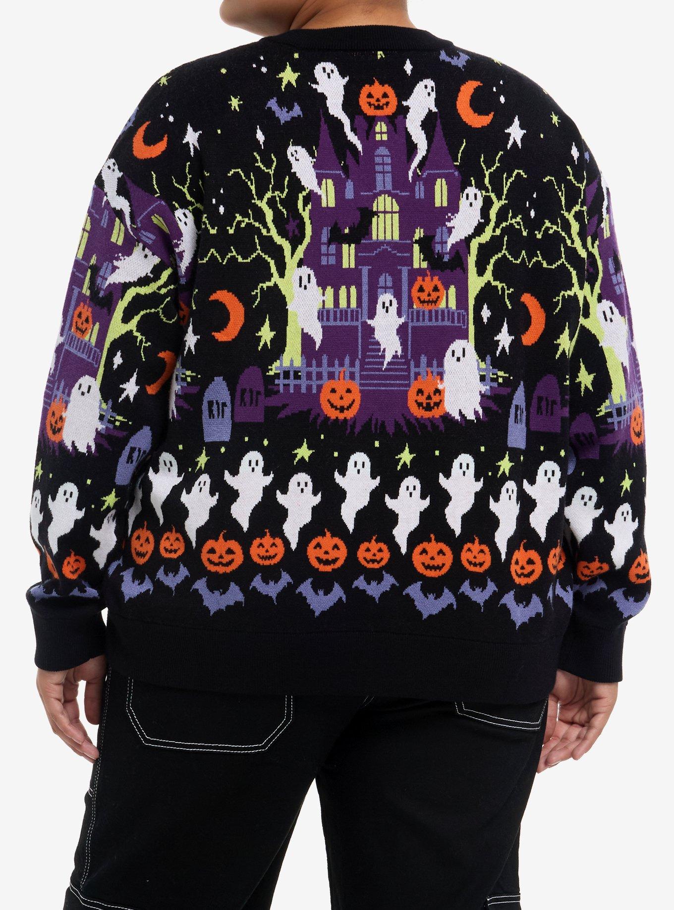 Social Collision Halloween Haunted House Girls Cardigan Plus Size, MULTI, alternate
