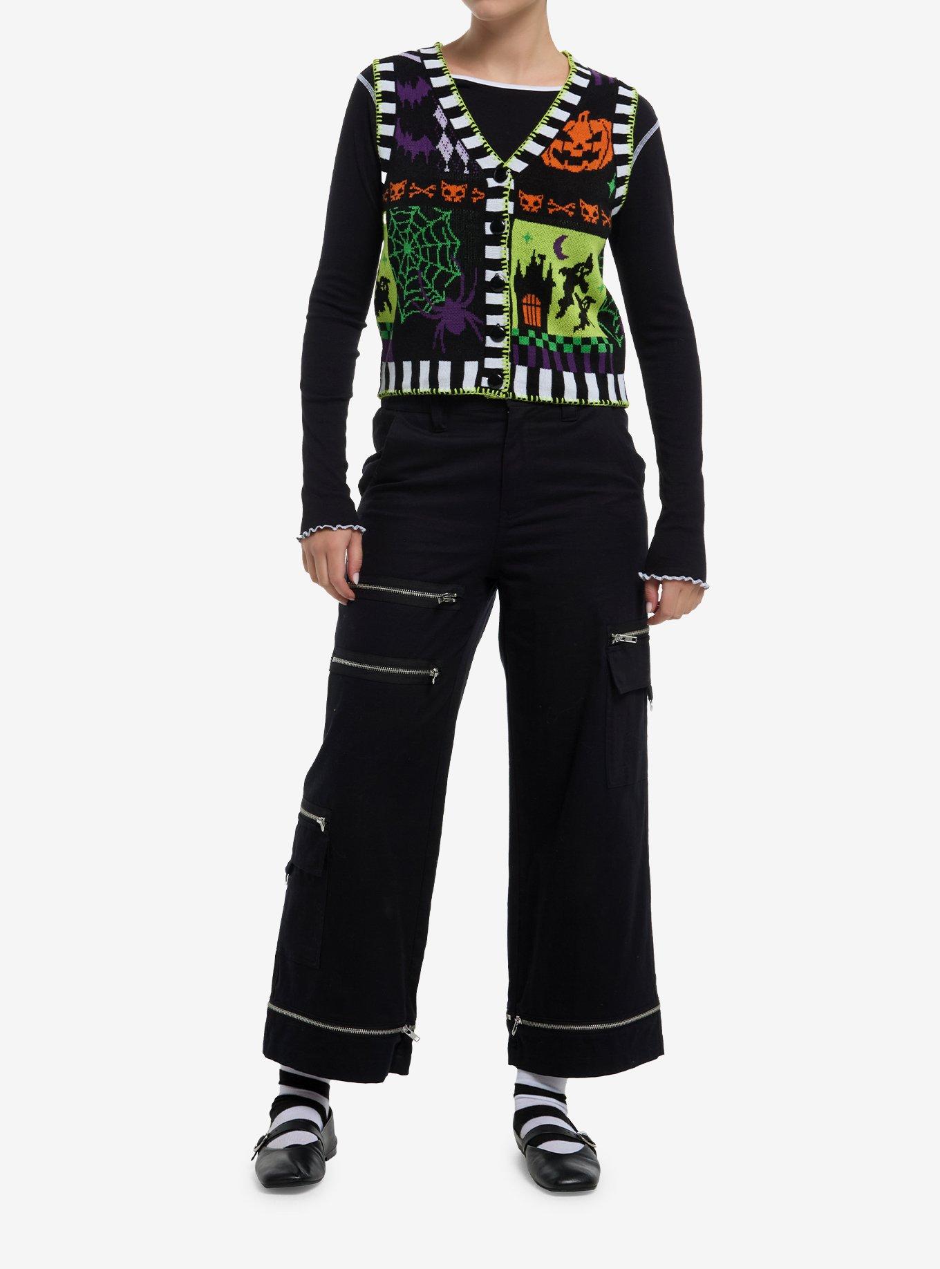 Halloween Icons Patchwork Girls Sweater Vest, MULTI, alternate