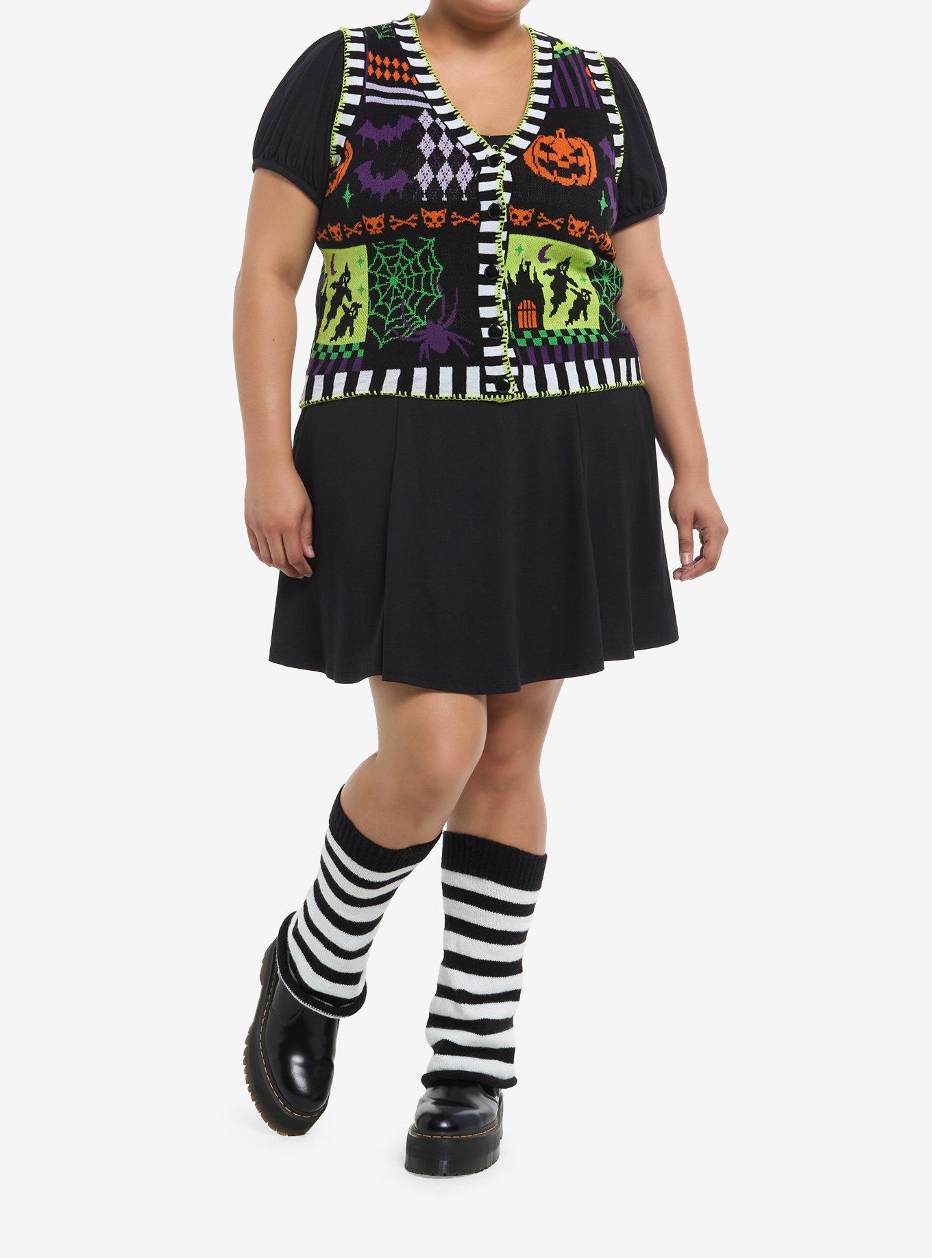 Halloween Icons Patchwork Girls Sweater Vest Plus Size, , hi-res