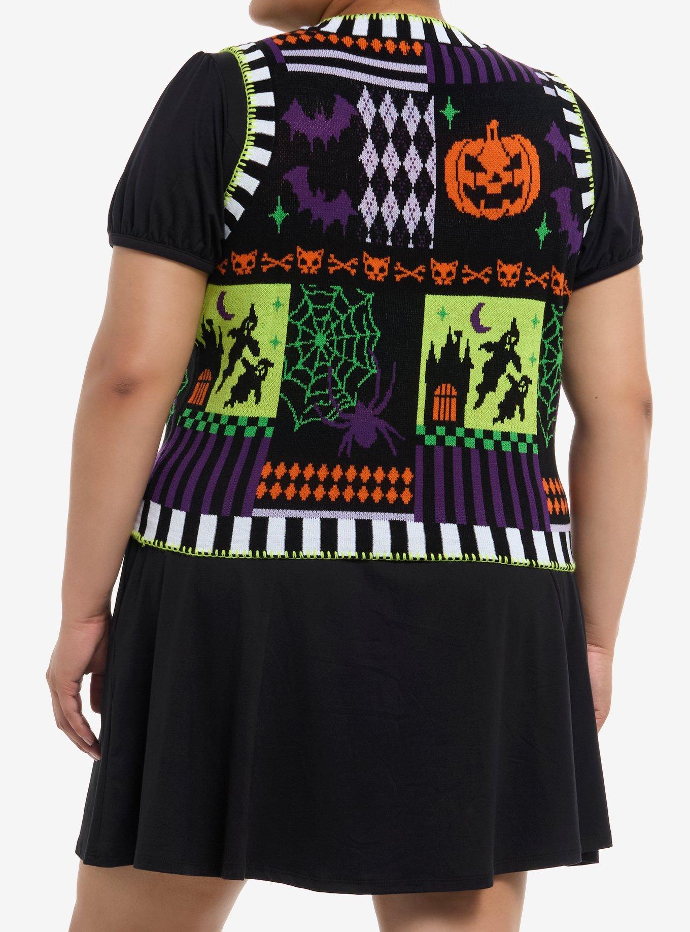 Halloween Icons Patchwork Girls Sweater Vest Plus Size, MULTI, alternate