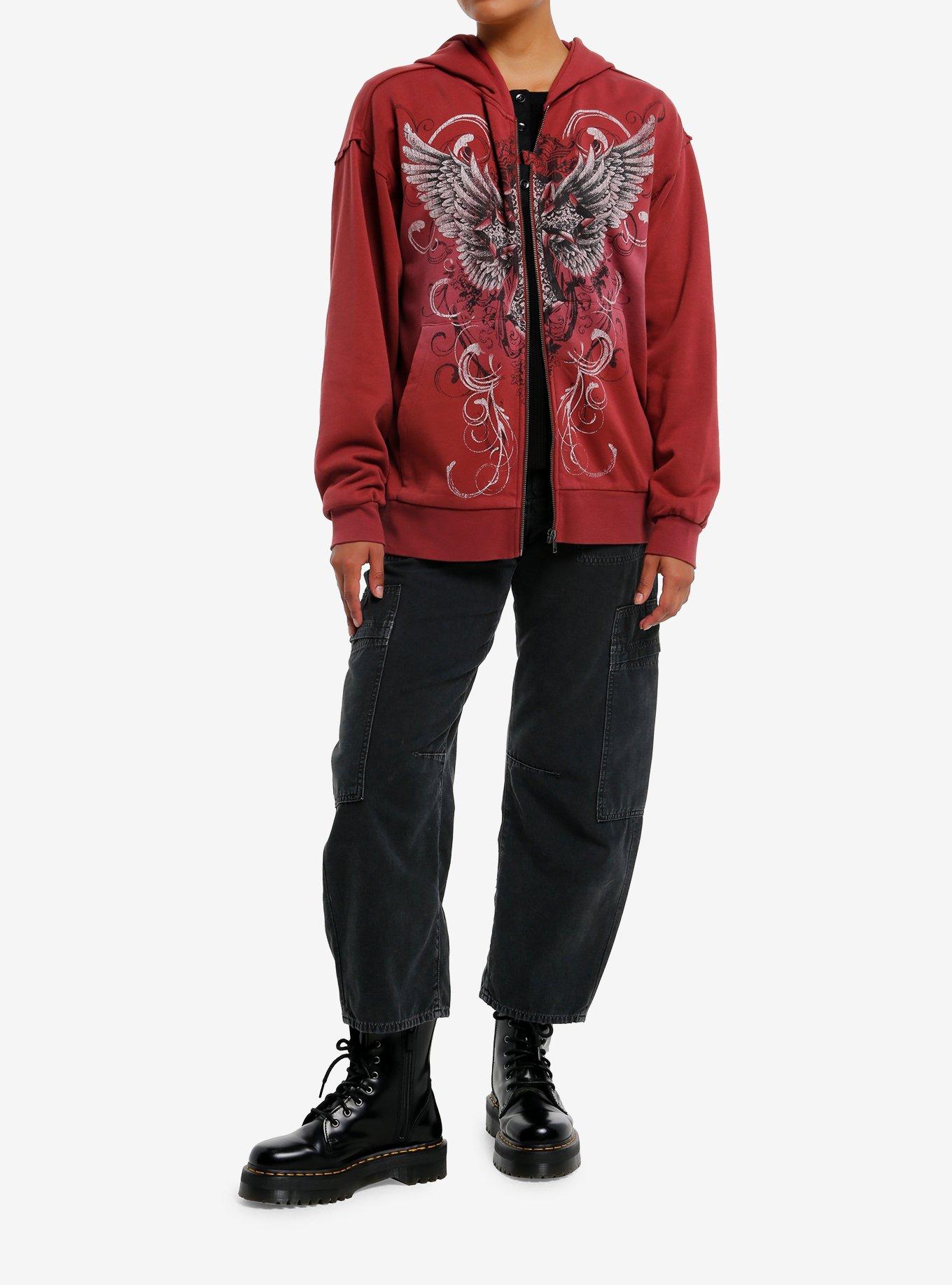 Winged Cross Washed Red Girls Hoodie, , hi-res