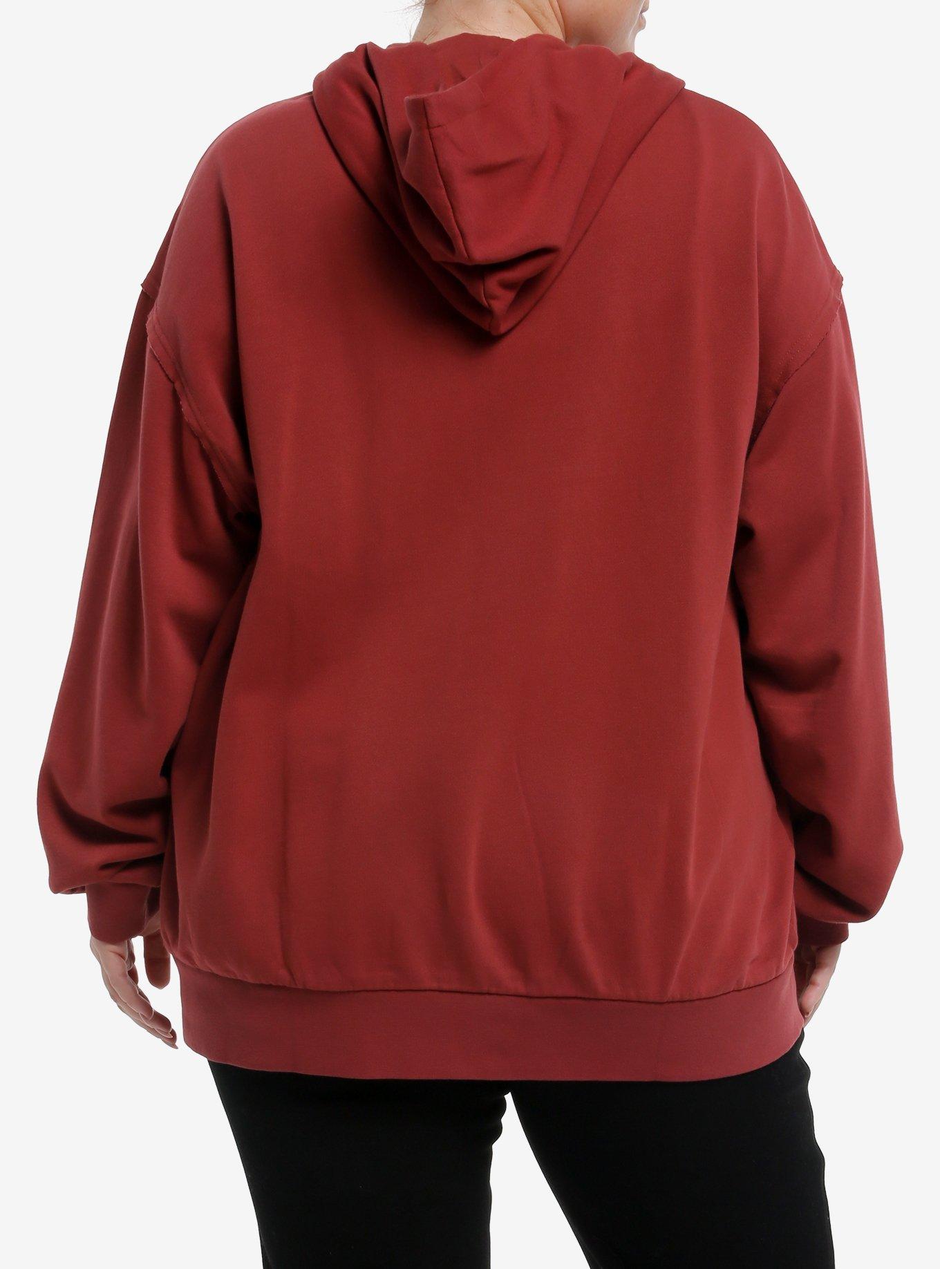 Winged Cross Washed Red Girls Hoodie Plus Size, RED, alternate