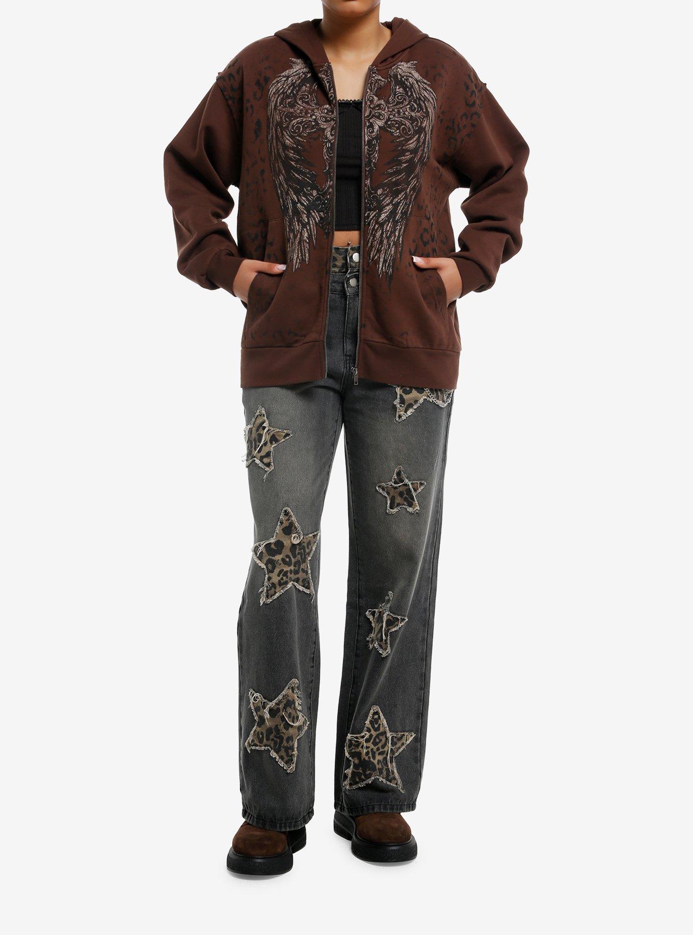Winged Cross & Leopard Print Girls Hoodie, , hi-res