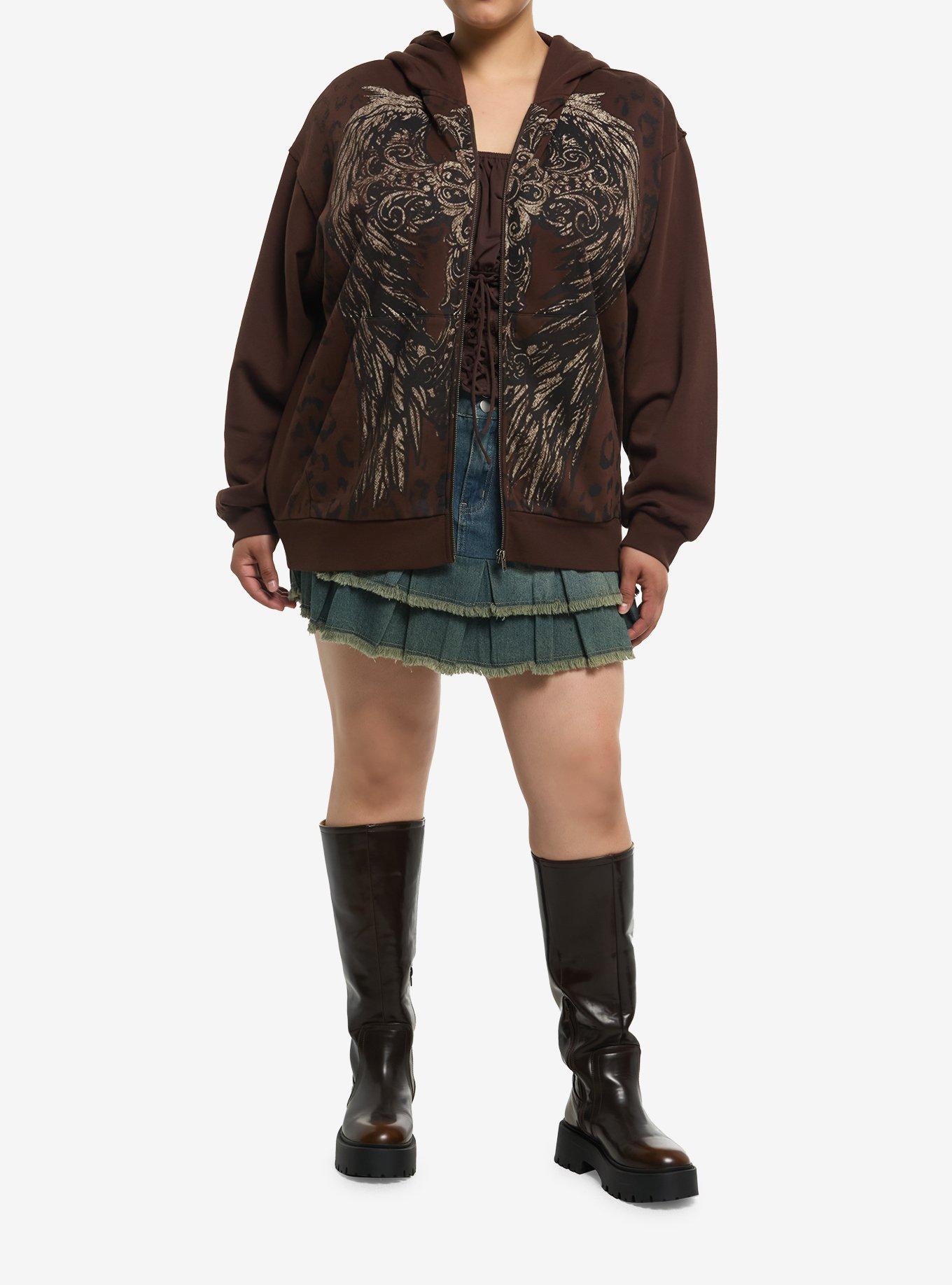 Winged Cross & Leopard Print Girls Hoodie Plus Size, , hi-res