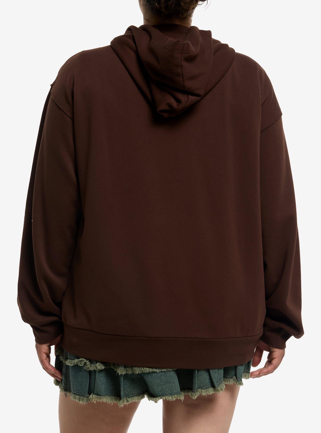 Winged Cross & Leopard Print Girls Hoodie Plus Size, BROWN, alternate