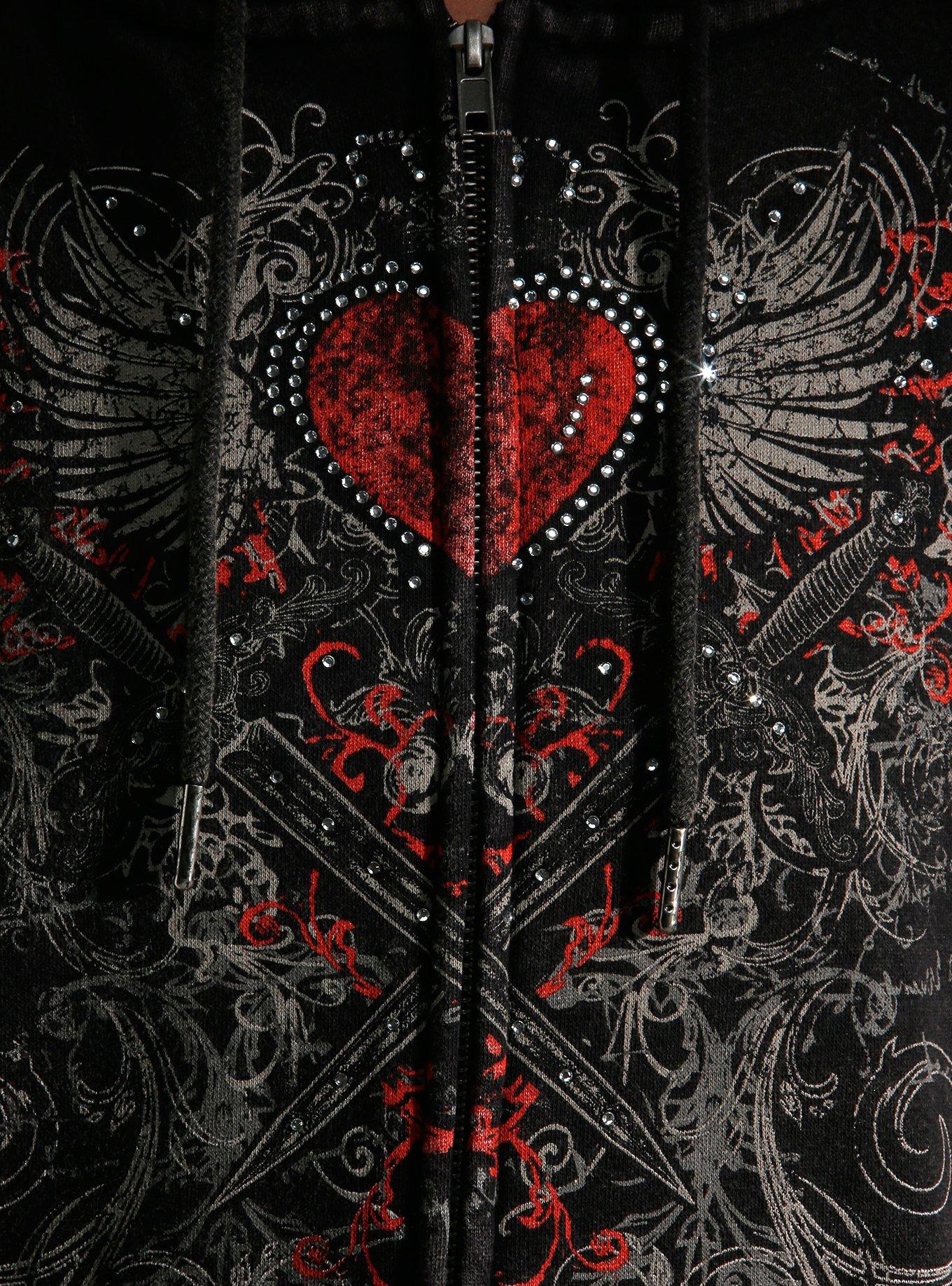 Winged Heart And Dagger Washed Girls Hoodie, RED, alternate