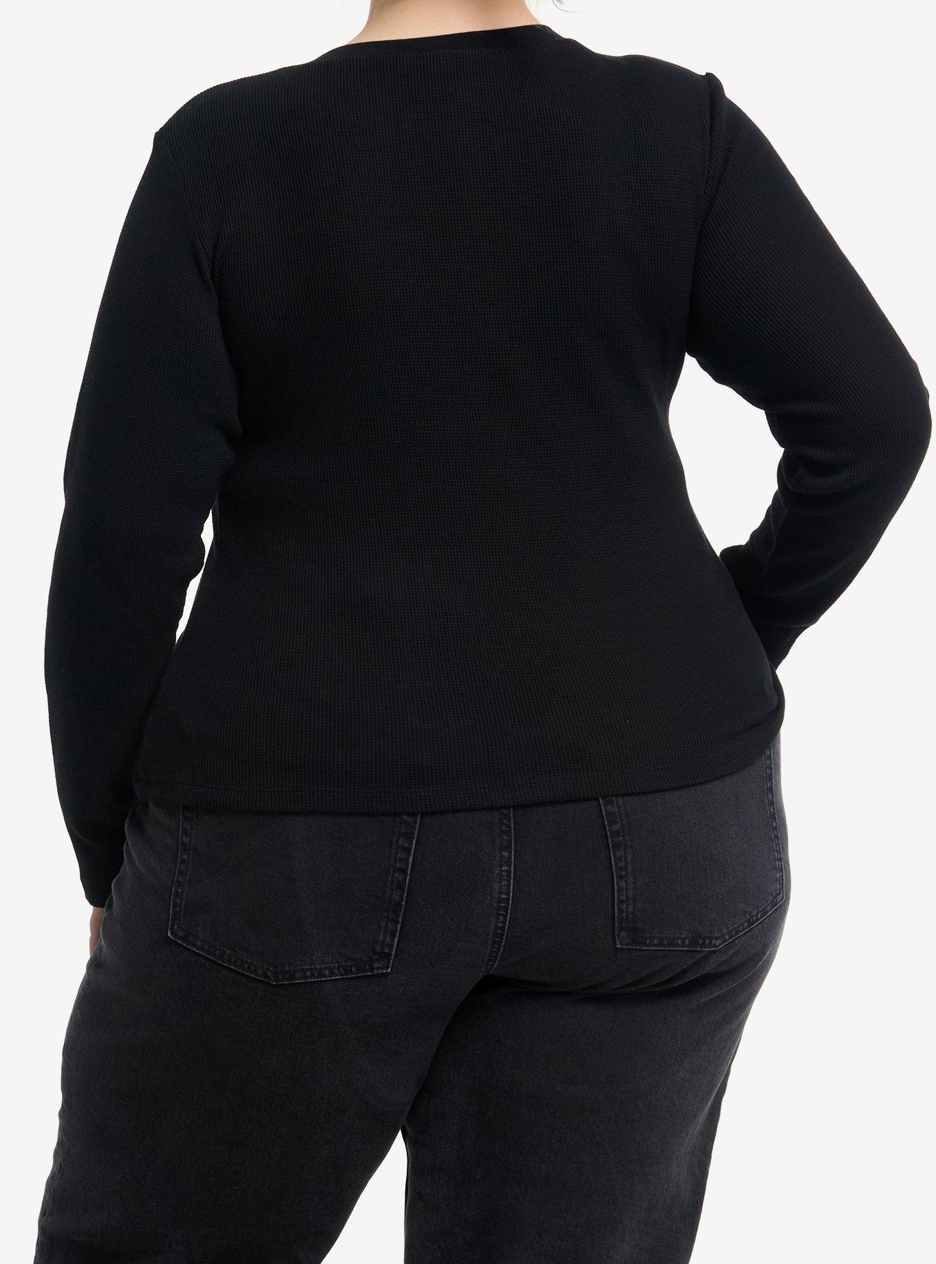 Wings & Filigree Girls Long-Sleeve Thermal Top Plus Size, BLACK, alternate
