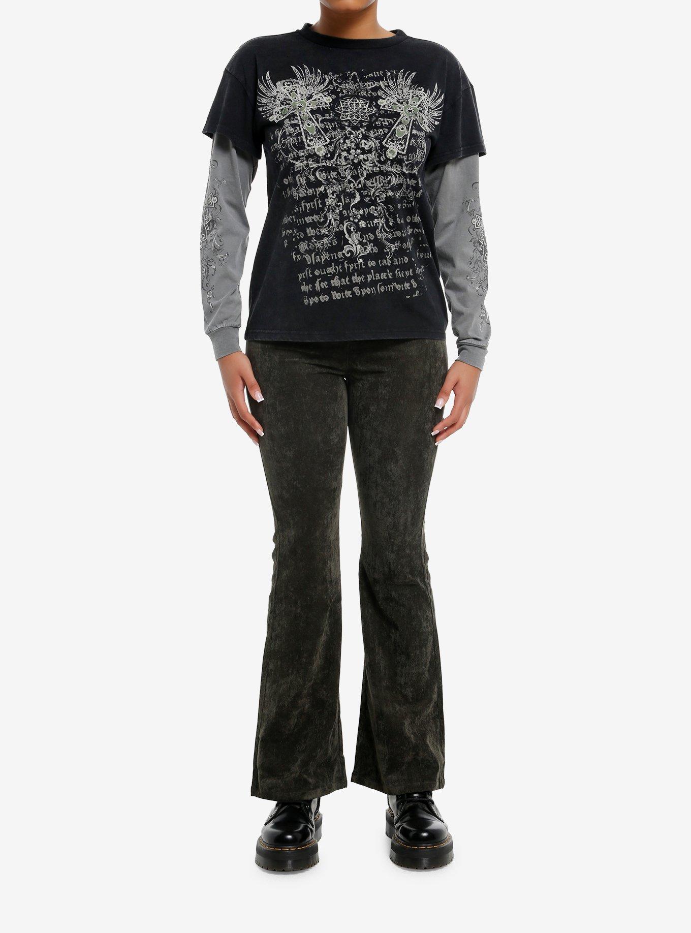 Winged Cross Black & Green Girls Twofer Long-Sleeve T-Shirt, , hi-res