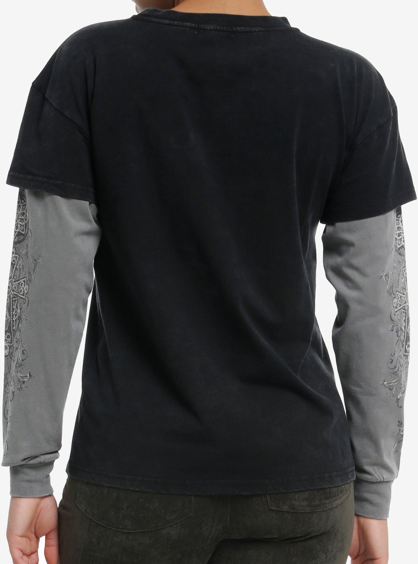 Winged Cross Black & Green Girls Twofer Long-Sleeve T-Shirt, GREY, alternate