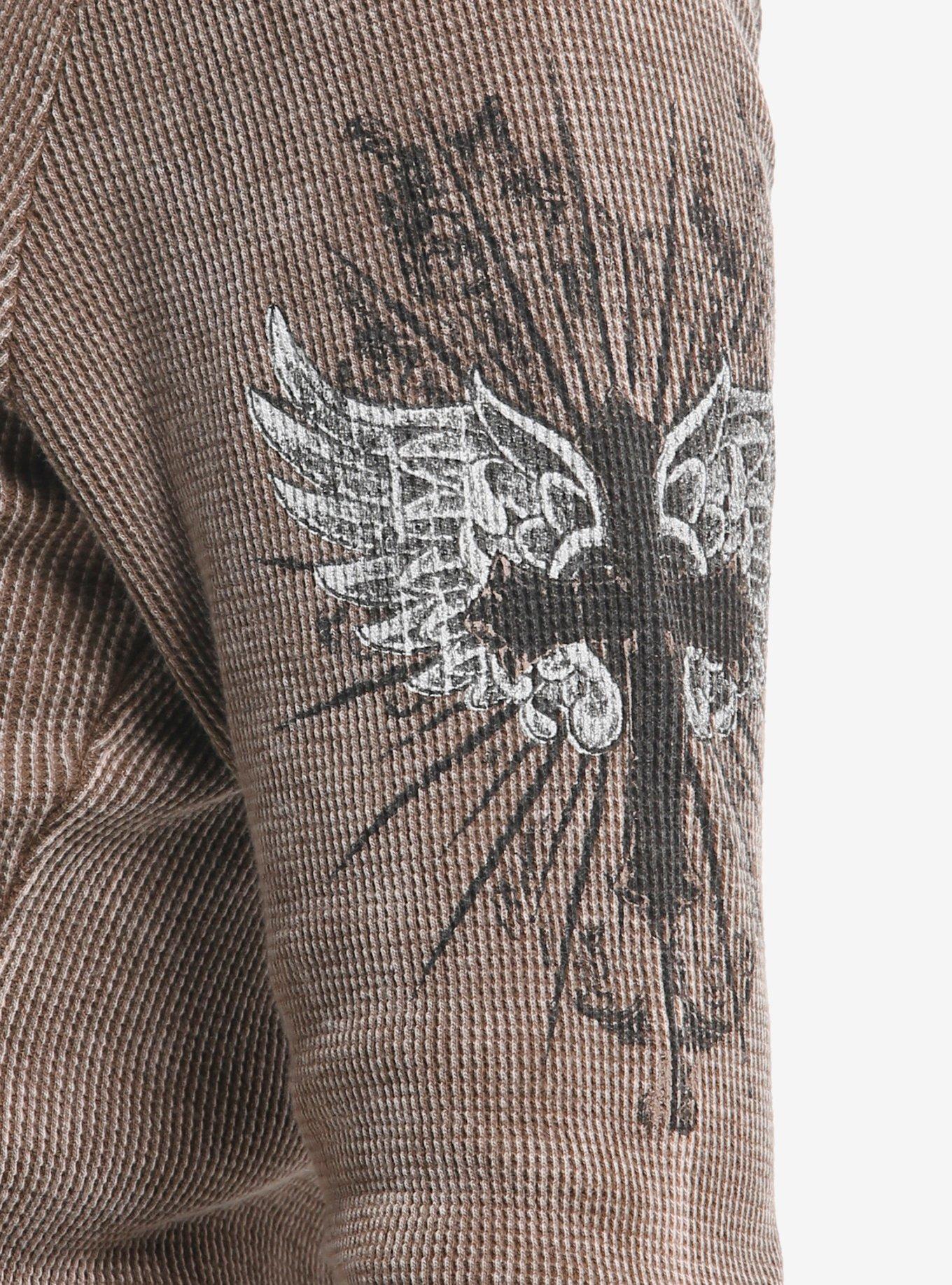 Brown Cross Filigree Ribbed Girls Long-Sleeve Top, BROWN, alternate