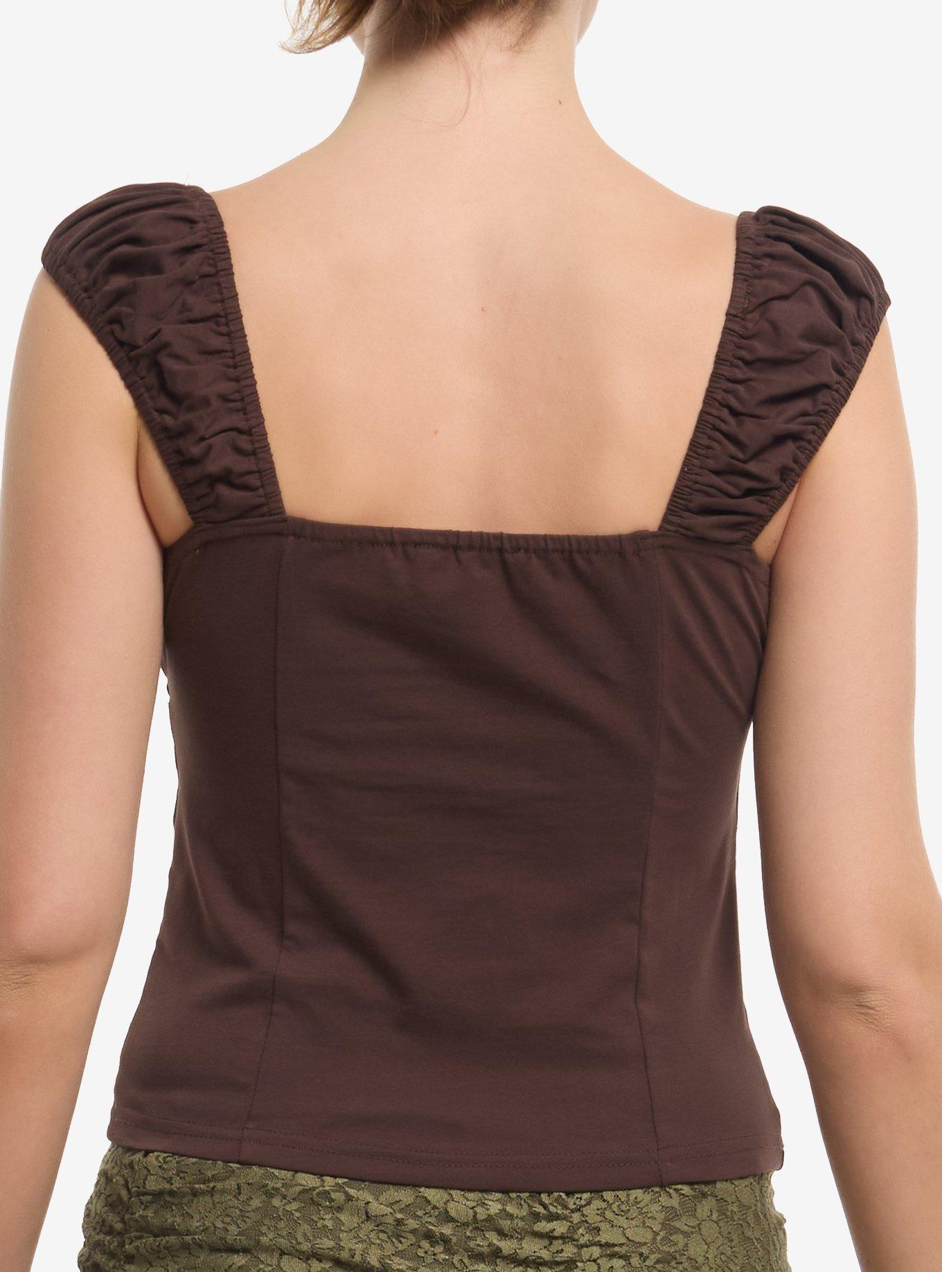 Thorn & Fable Brown Lace-Up Girls Tank Top, BROWN, alternate