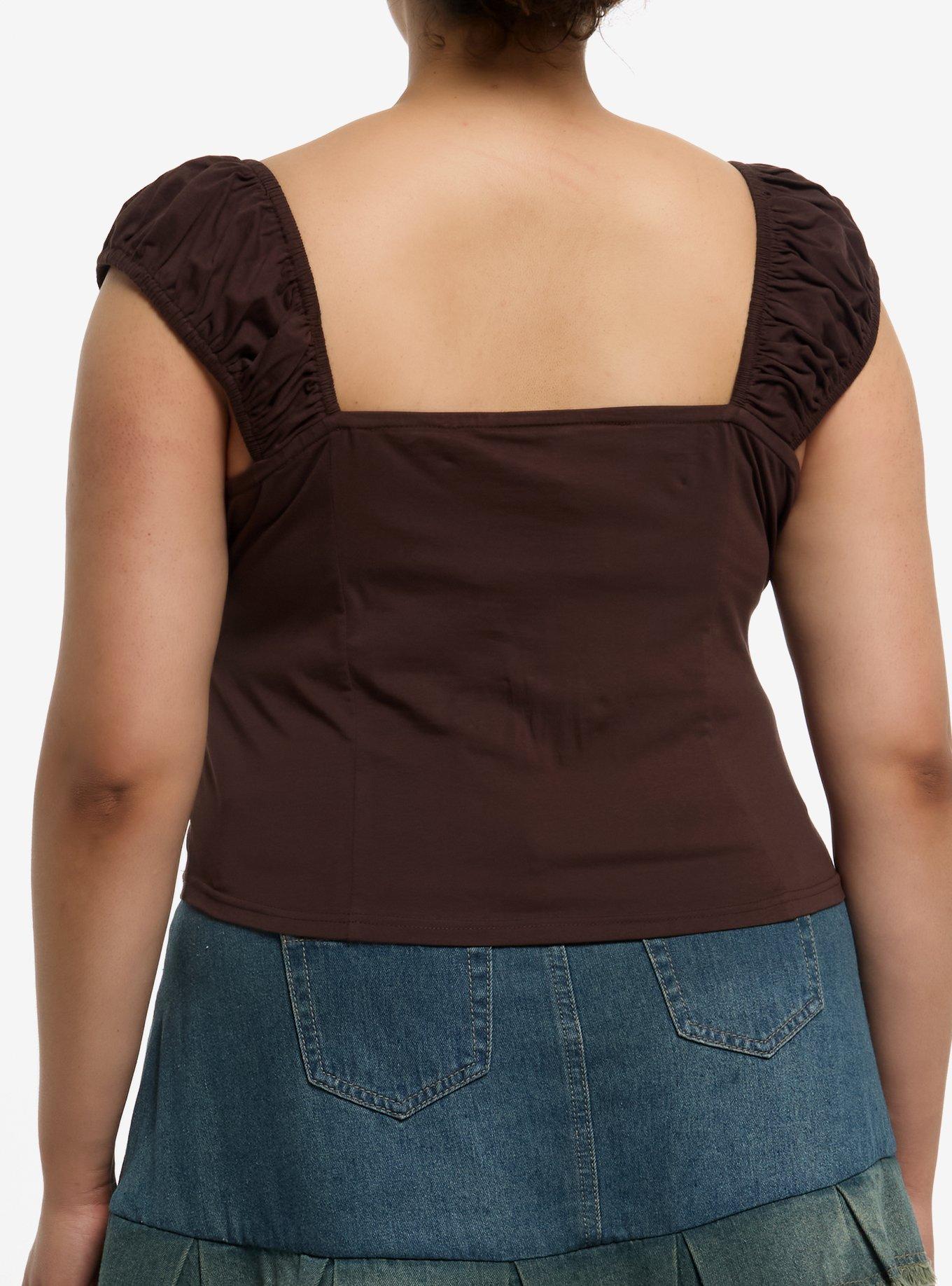 Thorn & Fable Brown Cap Sleeve Lace-Up Girls Tank Top Plus Size, BROWN, alternate