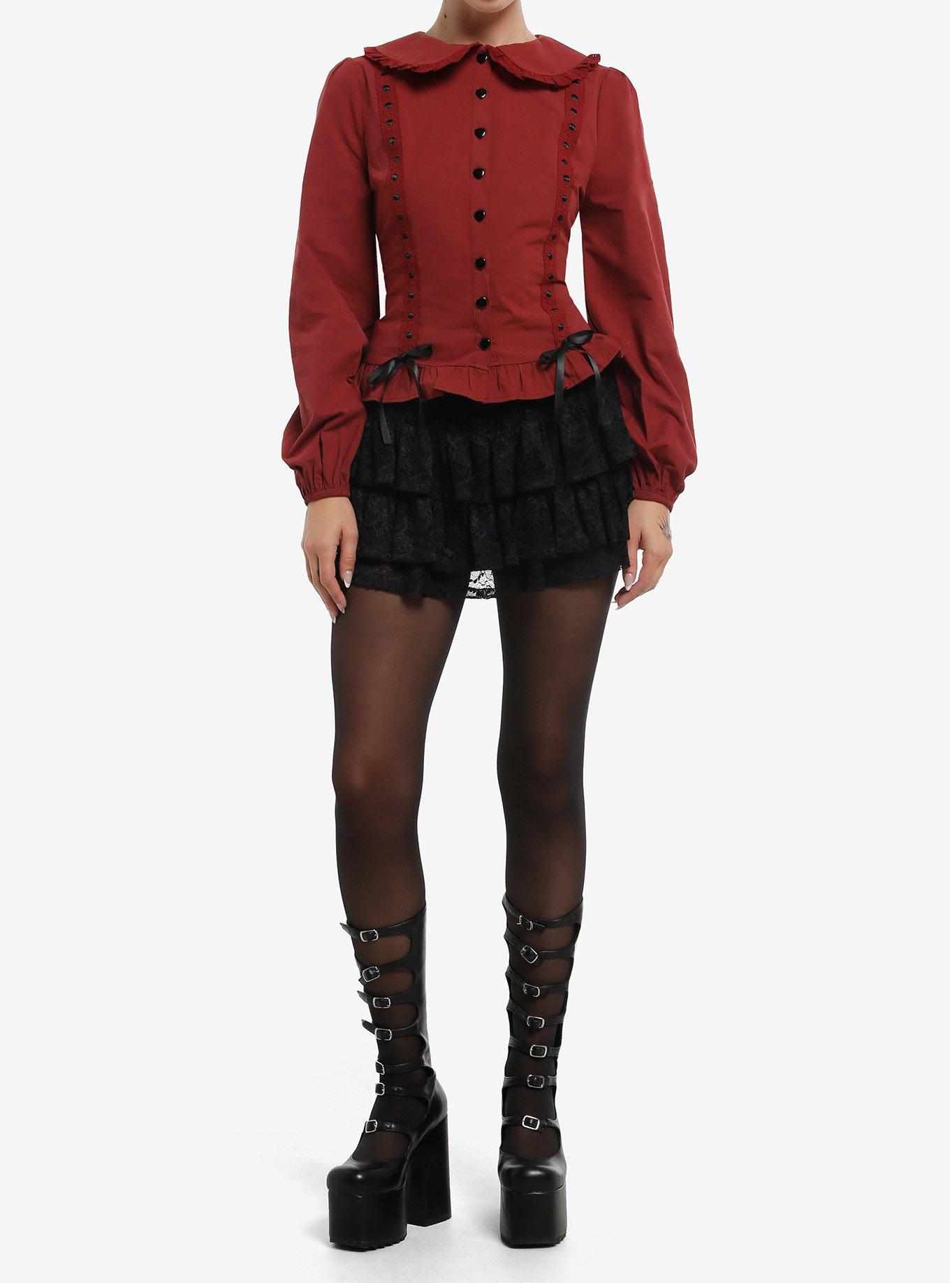 Cosmic Aura Maroon Ruffled Girls Woven Top, , hi-res