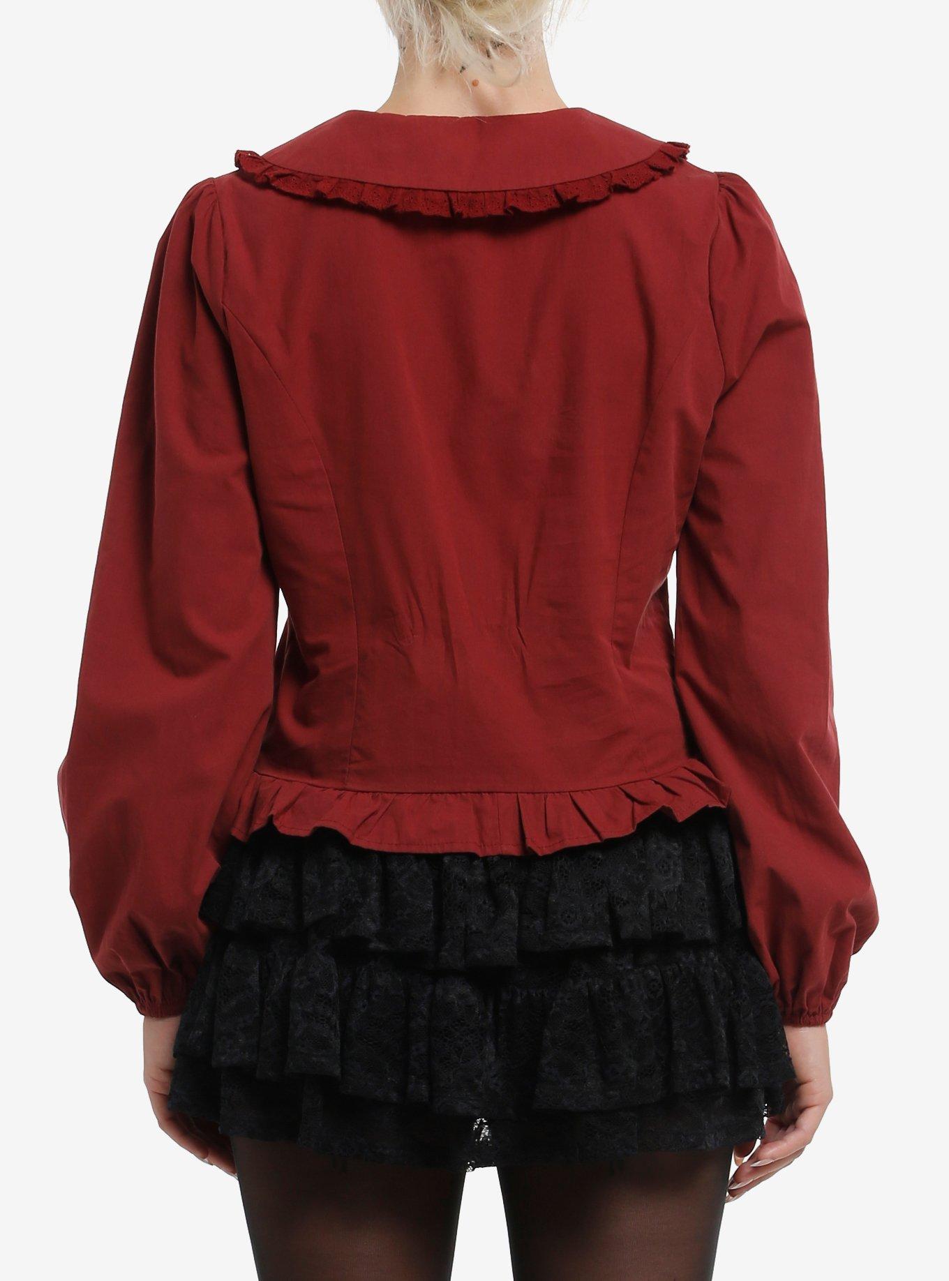 Cosmic Aura Maroon Ruffled Girls Woven Top, MAROON, alternate