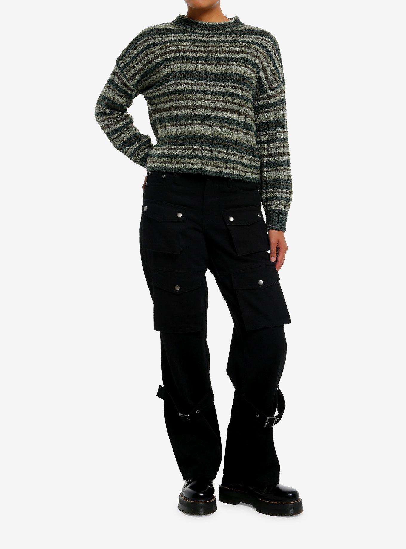 Thorn & Fable Green & Brown Stripe Girls Sweater, , hi-res